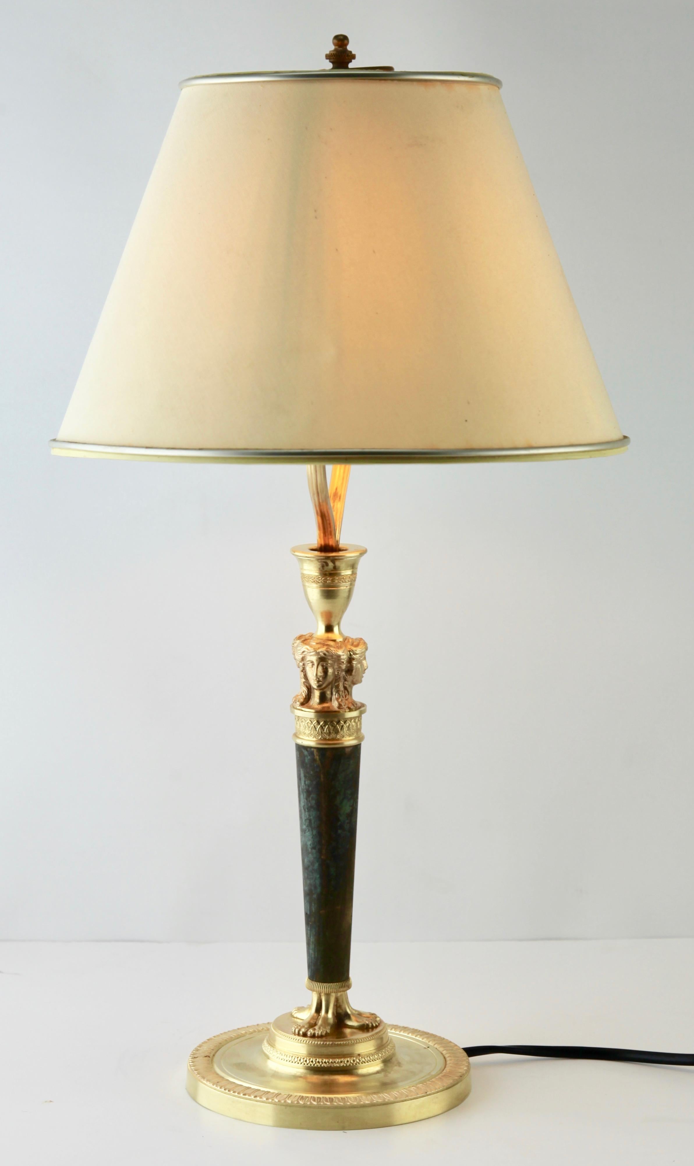 French Empire Style Bronze Gilded Desk or Table Lamp In Good Condition In Verviers, BE