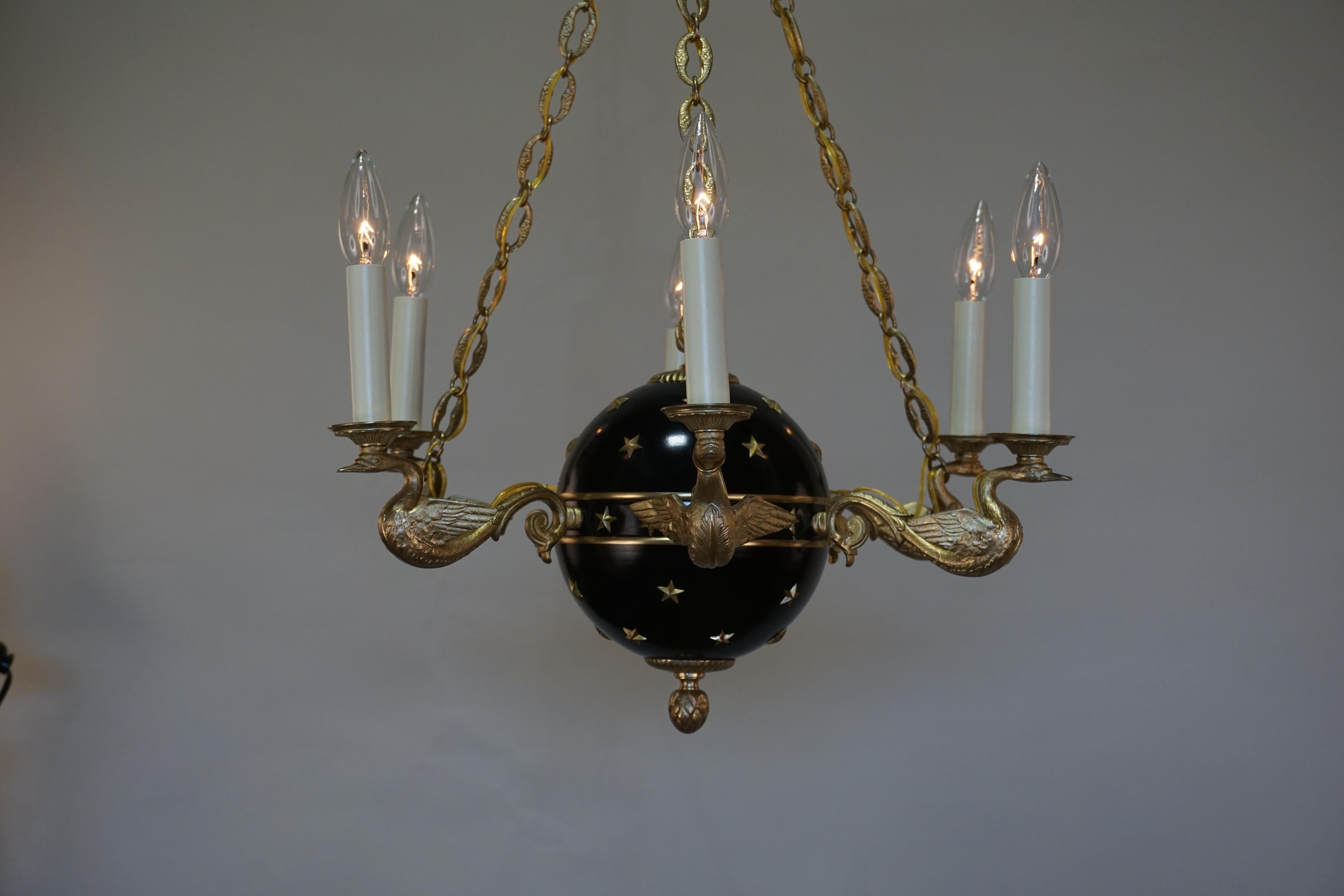 French bronze Empire style six-light chandelier.