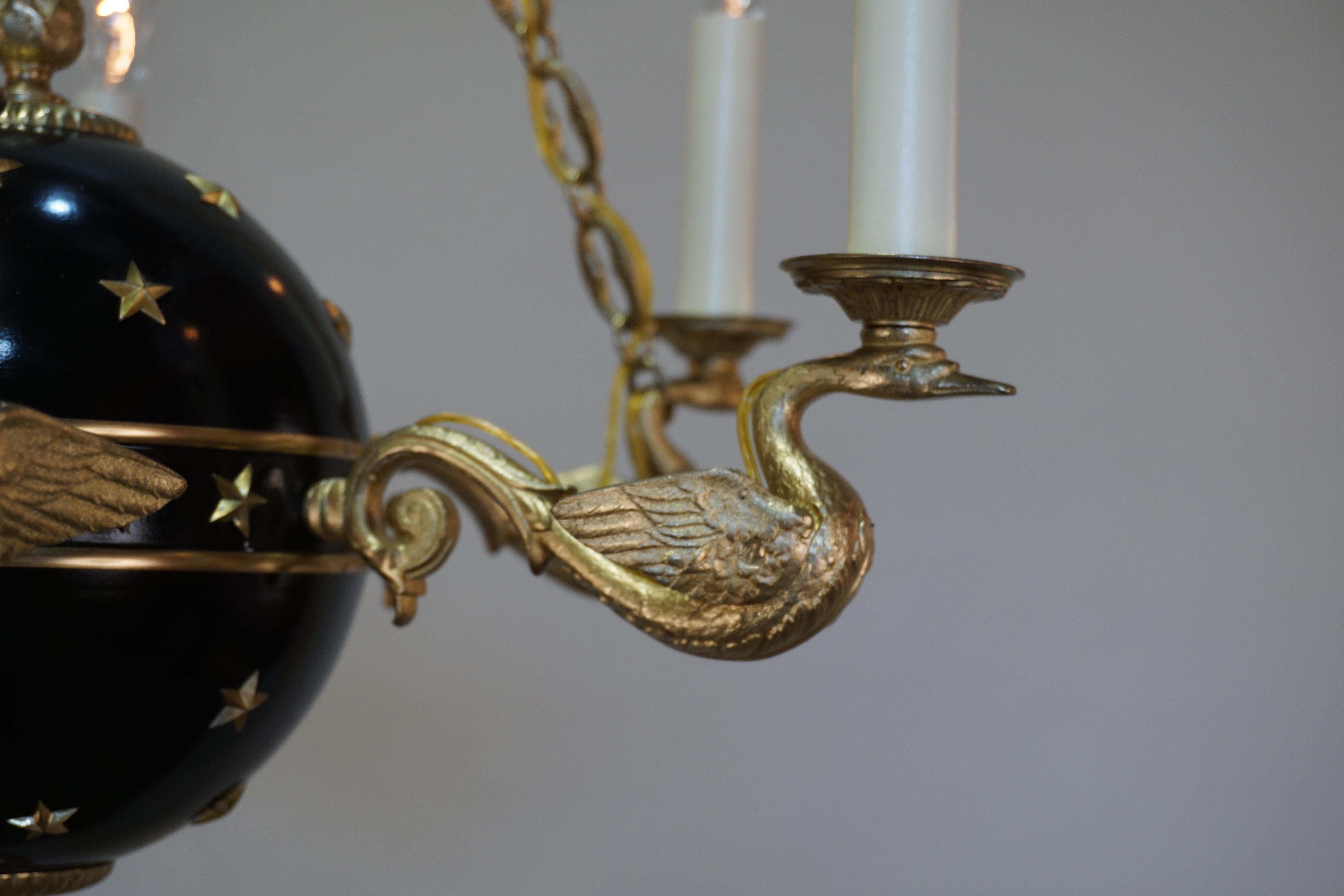Early 20th Century French Empire Style Bronze Globe Chandelier