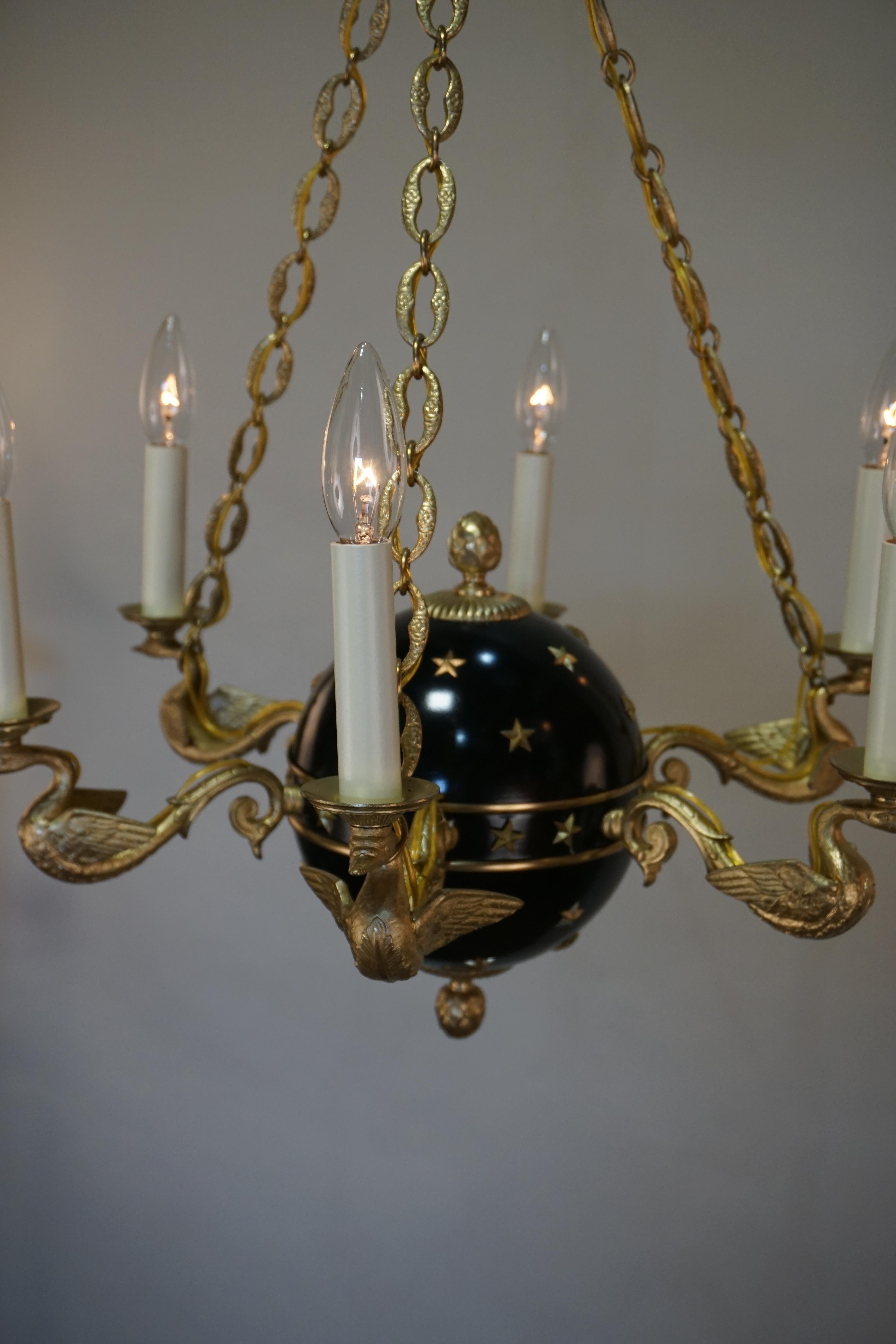 French Empire Style Bronze Globe Chandelier 3