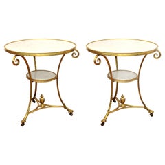French Empire Style Bronze & Marble Gueridons Pair