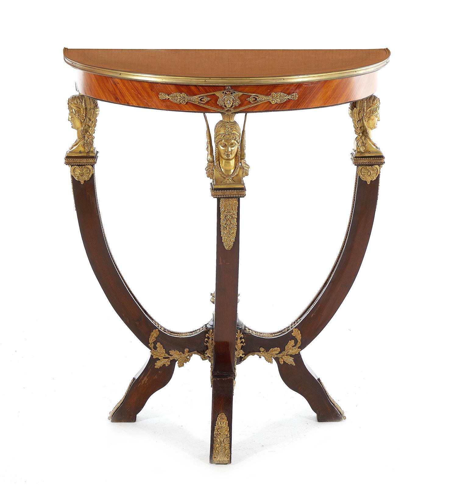 French Empire Style Bronze-Mounted Kingwood D-Shape Console Table 