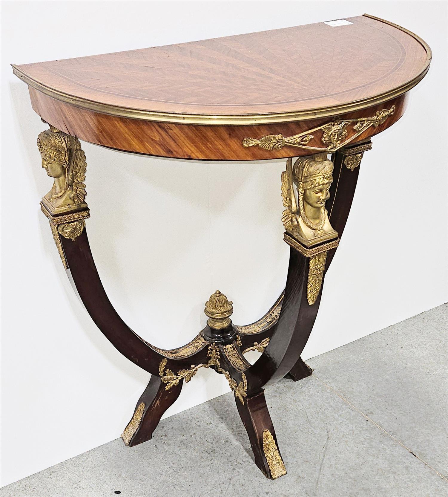 French Empire Style Bronze-Mounted Kingwood D-Shape Console Table, 20th Century In Good Condition For Sale In Savannah, GA