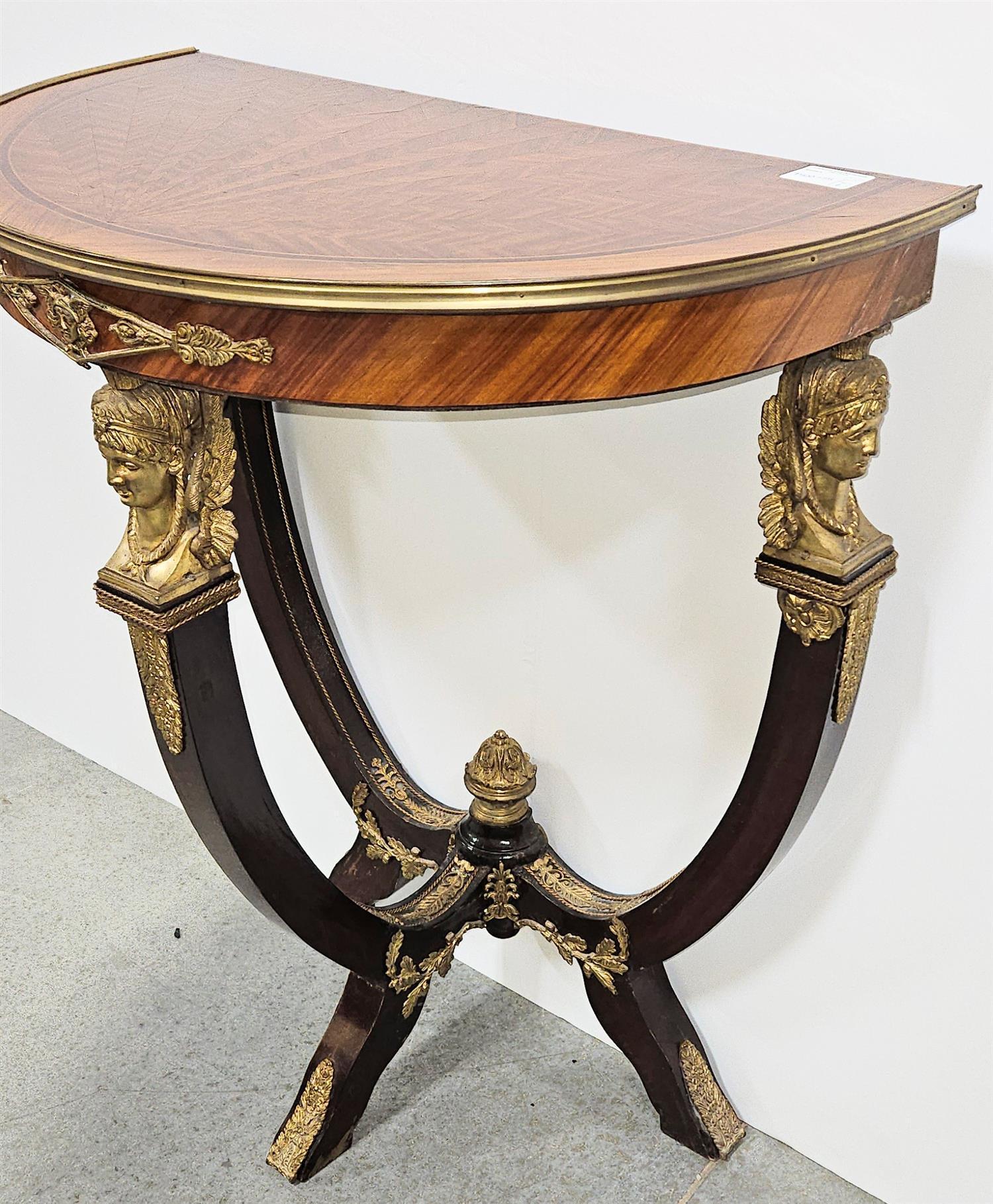 French Empire Style Bronze-Mounted Kingwood D-Shape Console Table, 20th Century For Sale 1