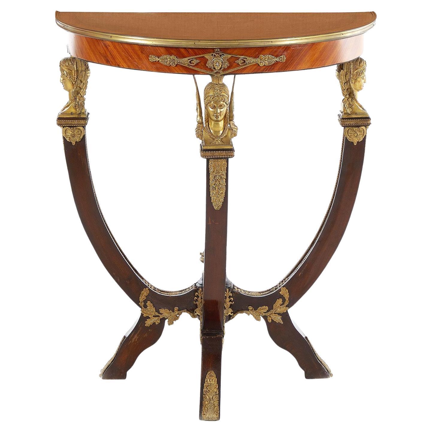 French Empire Style Bronze-Mounted Kingwood D-Shape Console Table, 20th Century
