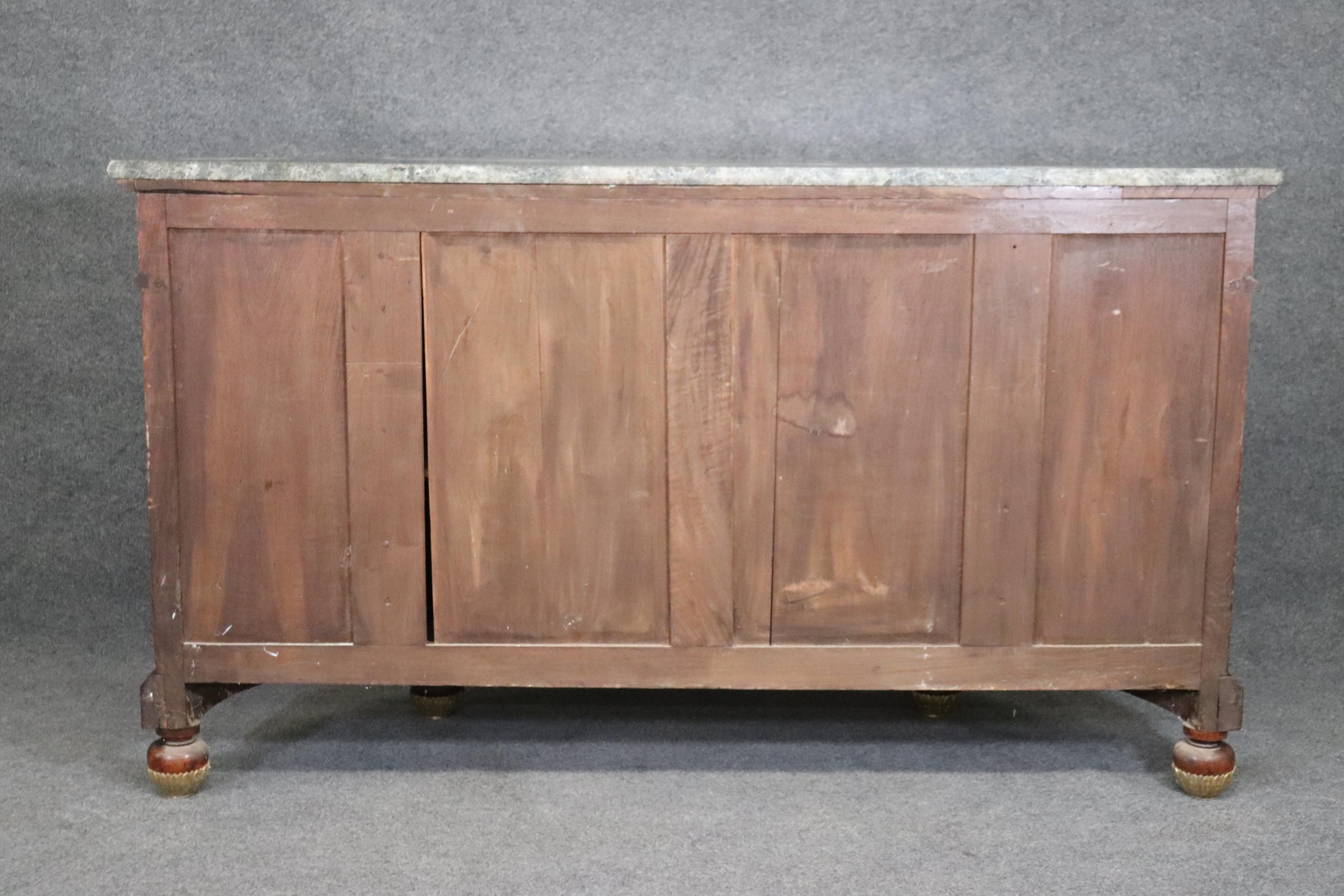 Early 20th Century French Empire Style Bronze Mounted Marble Top Walnut Sideboard Eglomise Doors