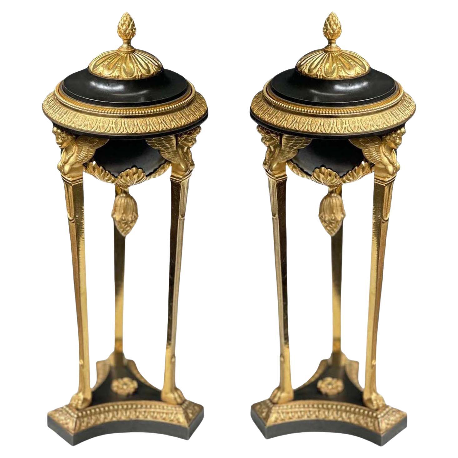 French Empire-Style Bronze Reversible Candlesticks For Sale