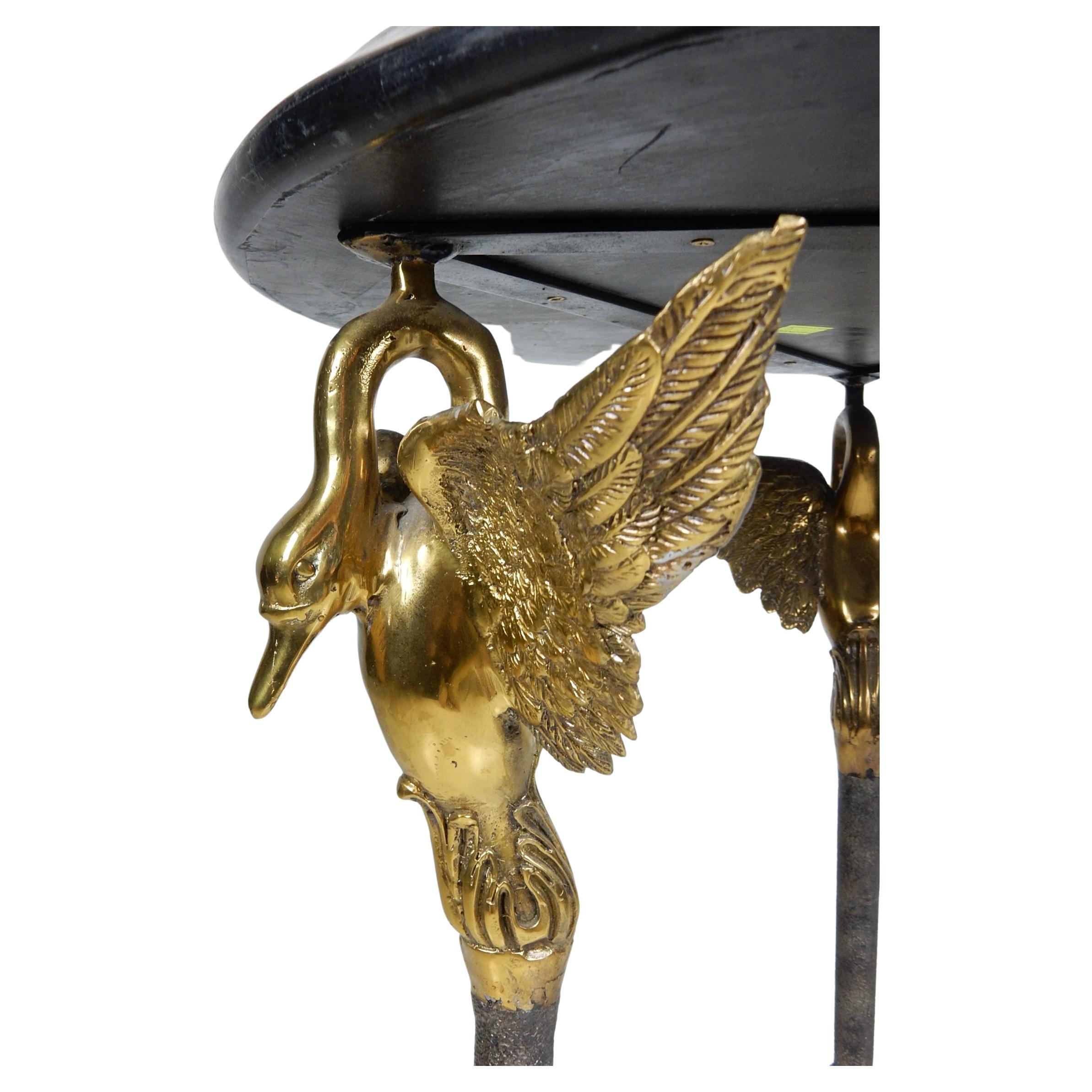 French Provincial French Empire Style Bronze Swan and Tessellated Mosaic Stone Gueridon Table For Sale