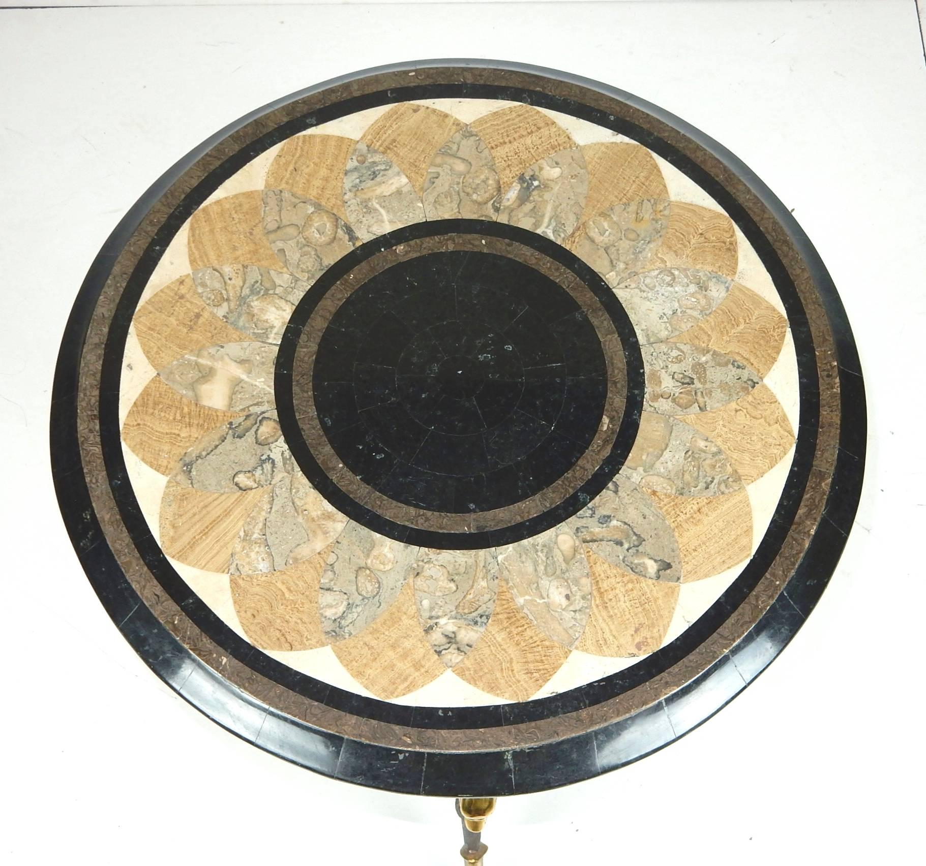 French Empire Style Bronze Swan and Tessellated Mosaic Stone Gueridon Table In Good Condition For Sale In Las Vegas, NV