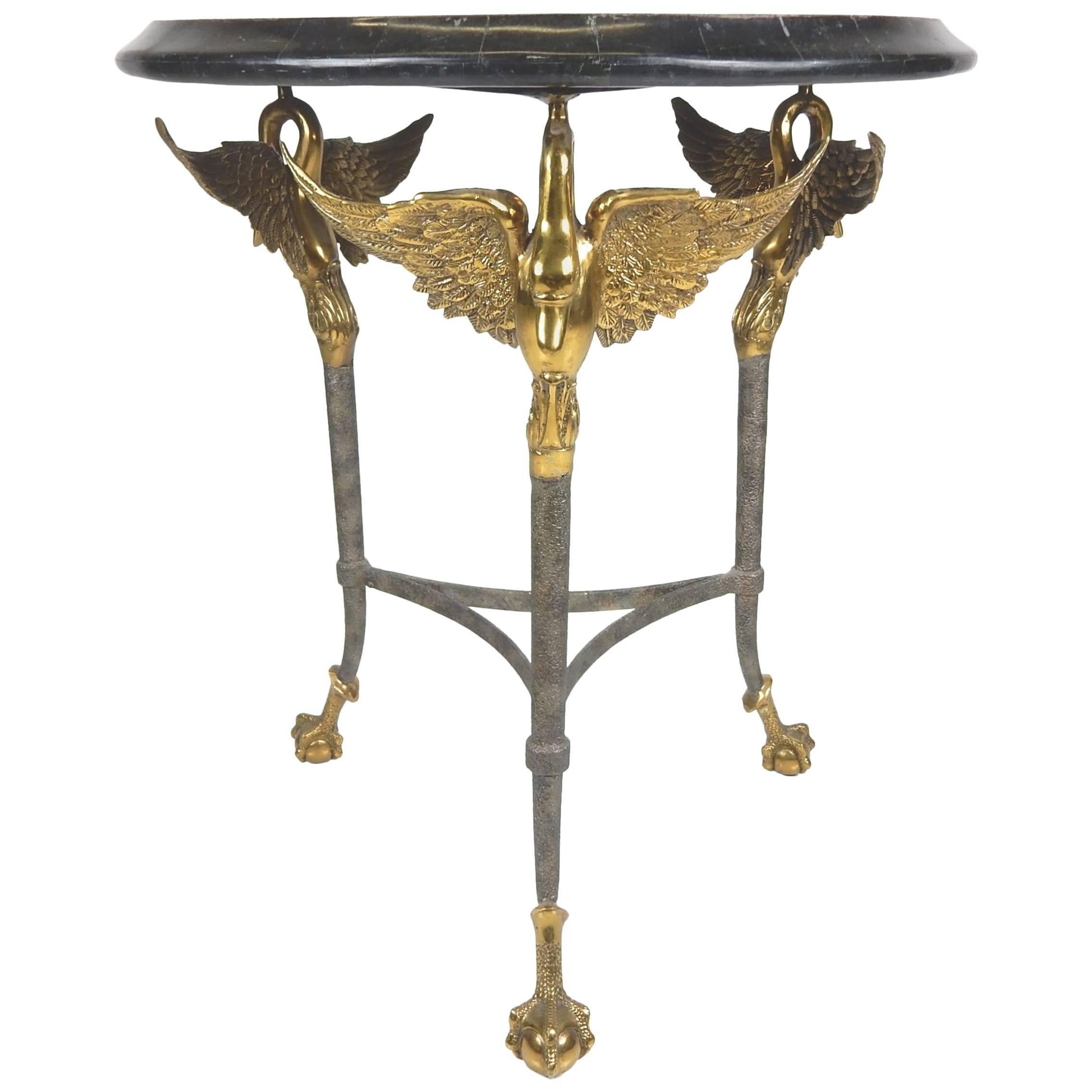 French Empire Style Bronze Swan and Tessellated Mosaic Stone Gueridon Table For Sale 4