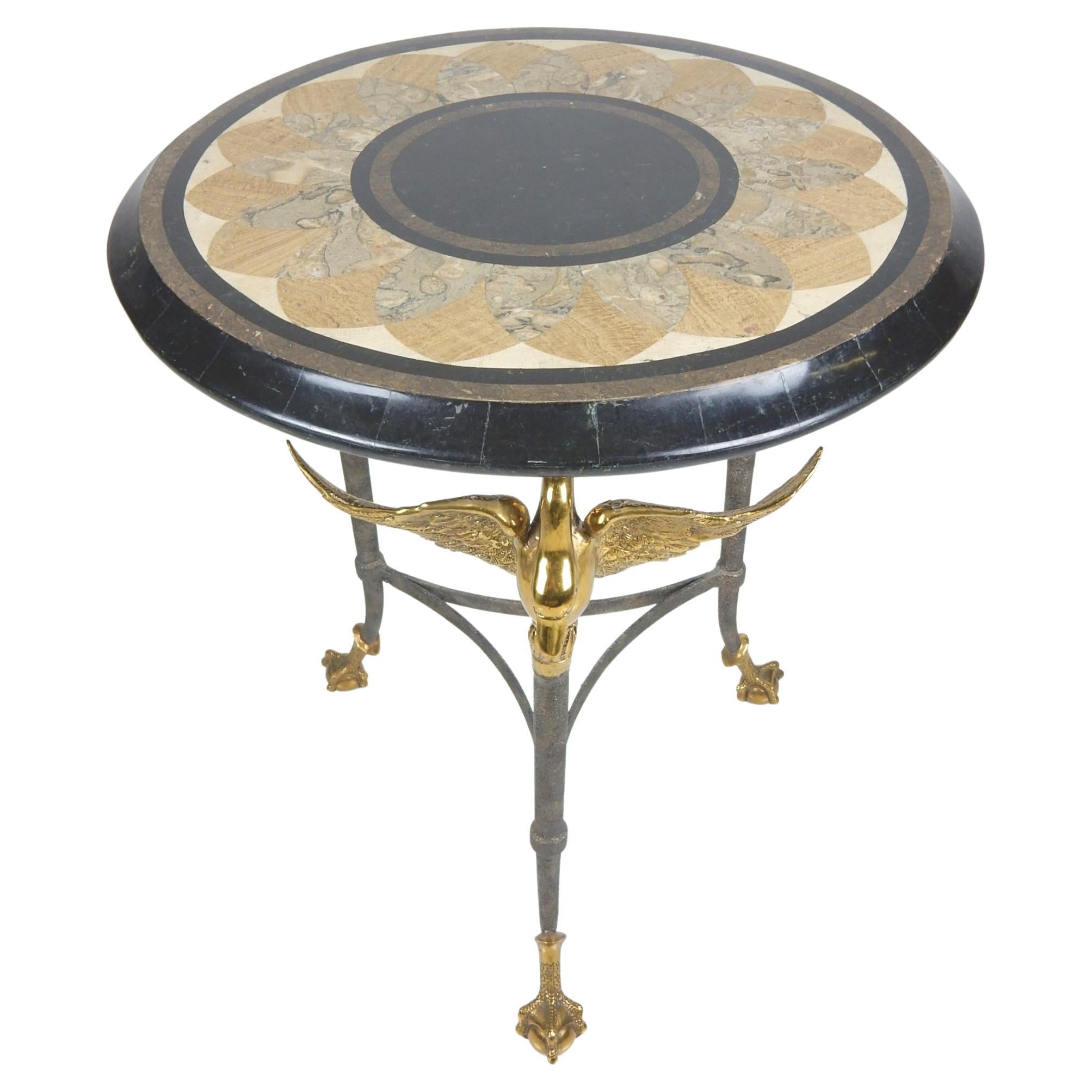 Französischer Gueridon-Tisch im Empire-Stil aus Bronze mit Schwan und Mosaiksteinchen