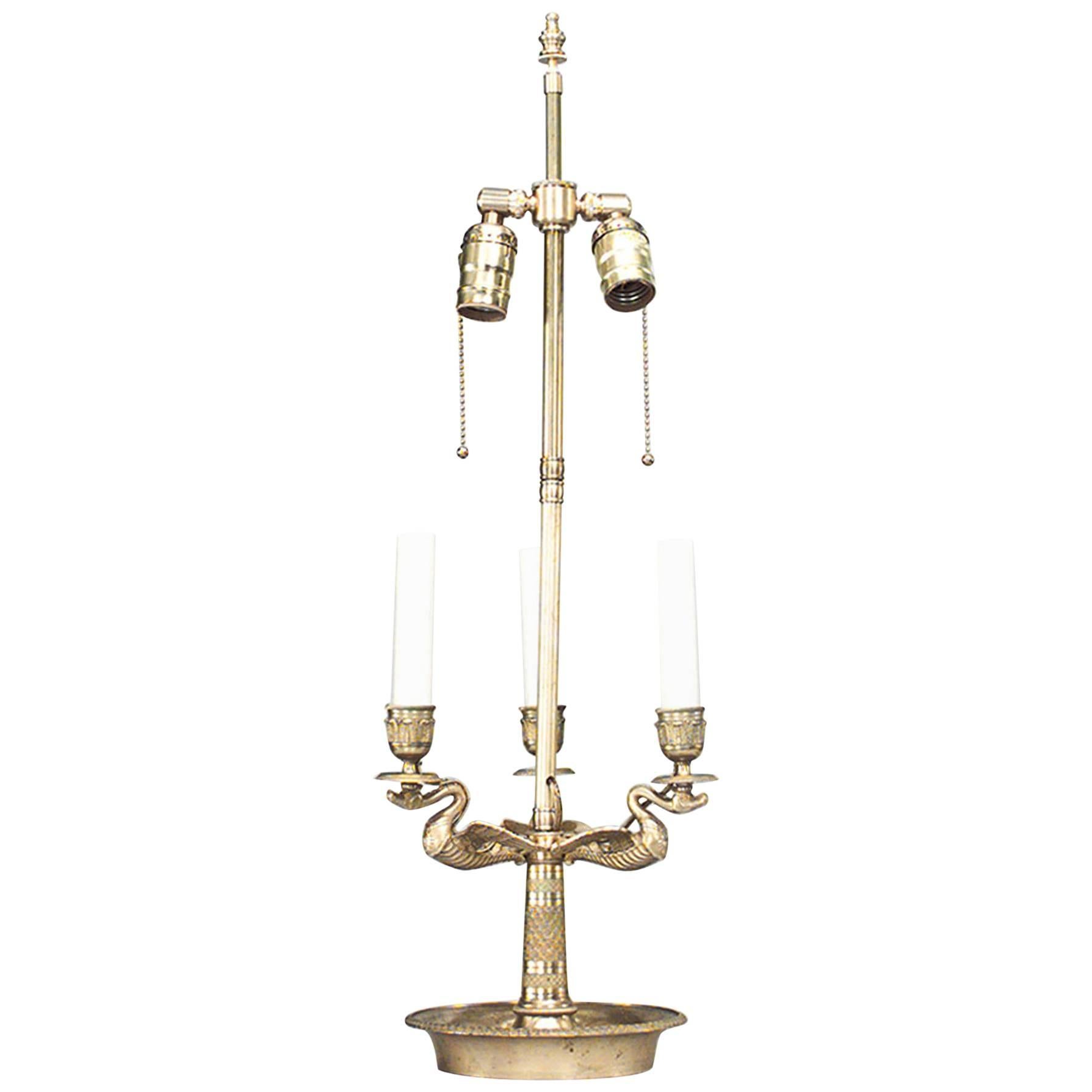 French Empire Style Bronze Swan Table Lamp
