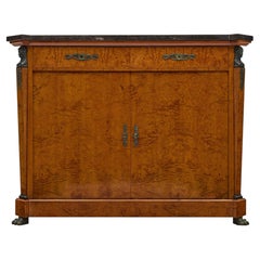 French Empire Style Buffet, Burled Ash & Marble, Bronze Accents, 1880