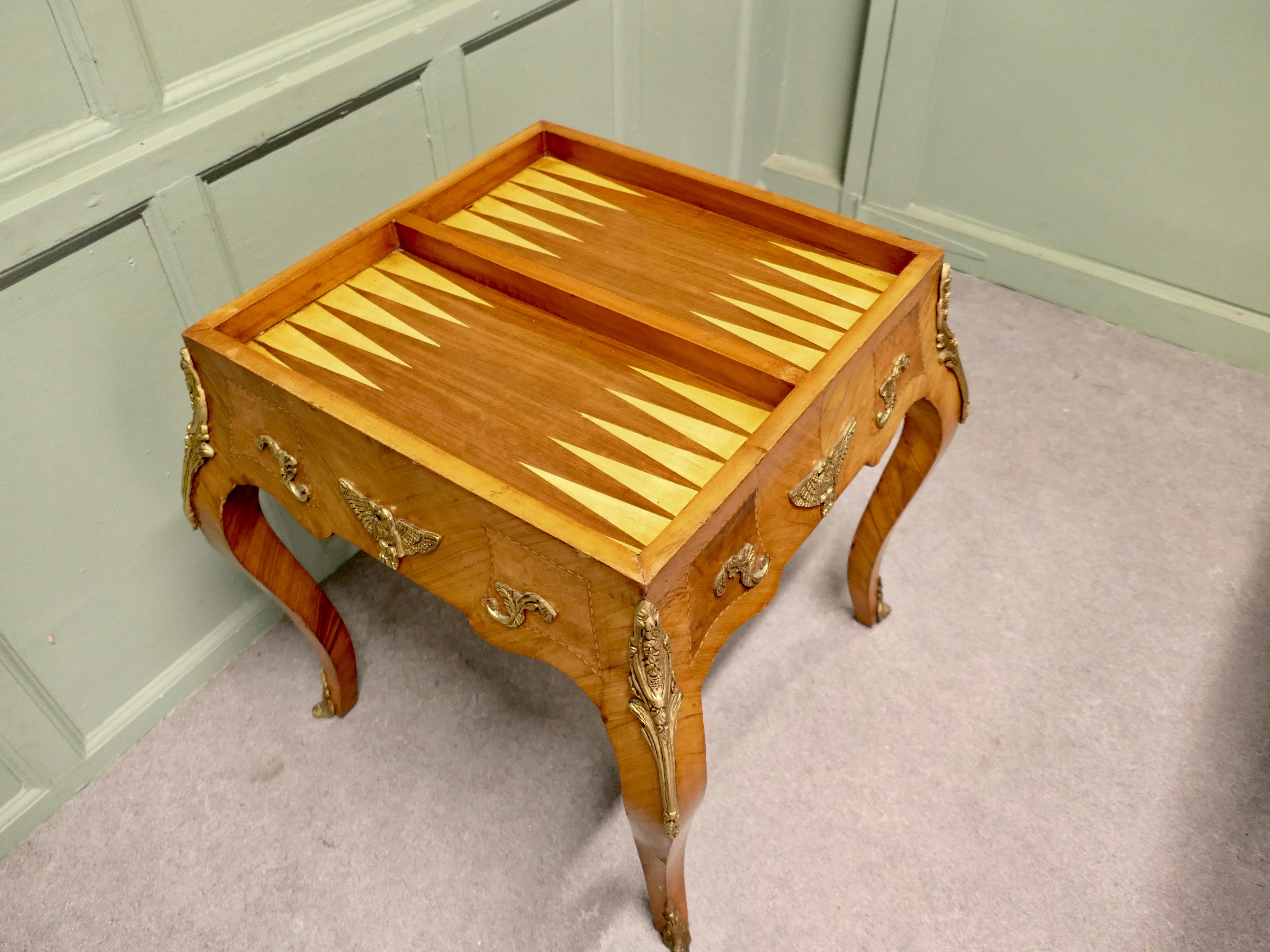 19th Century French Empire Style Burr Walnut and Ormolu Games Table, Chess and Backgammon For Sale
