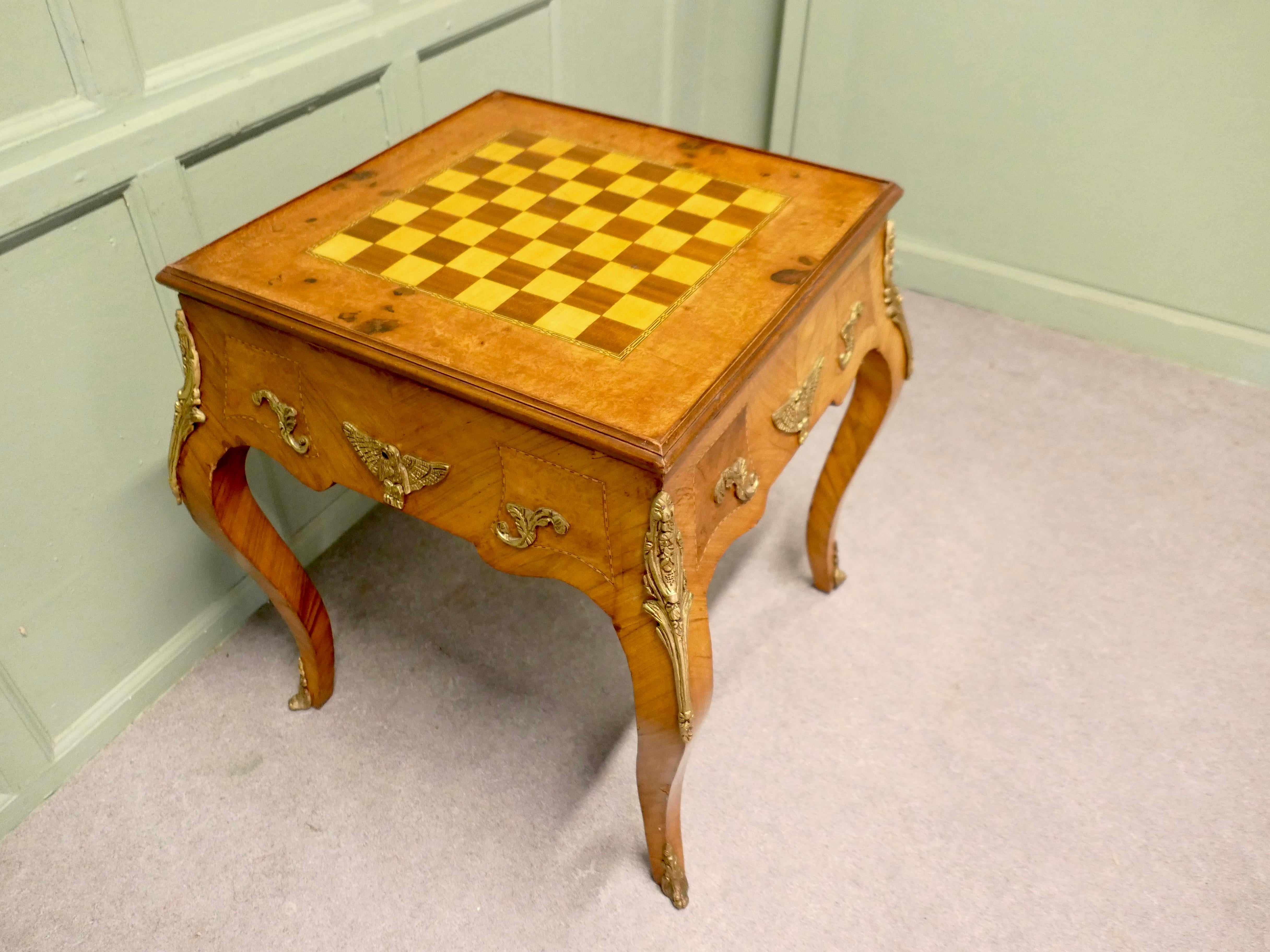 French Empire Style Burr Walnut and Ormolu Games Table, Chess and Backgammon For Sale 3