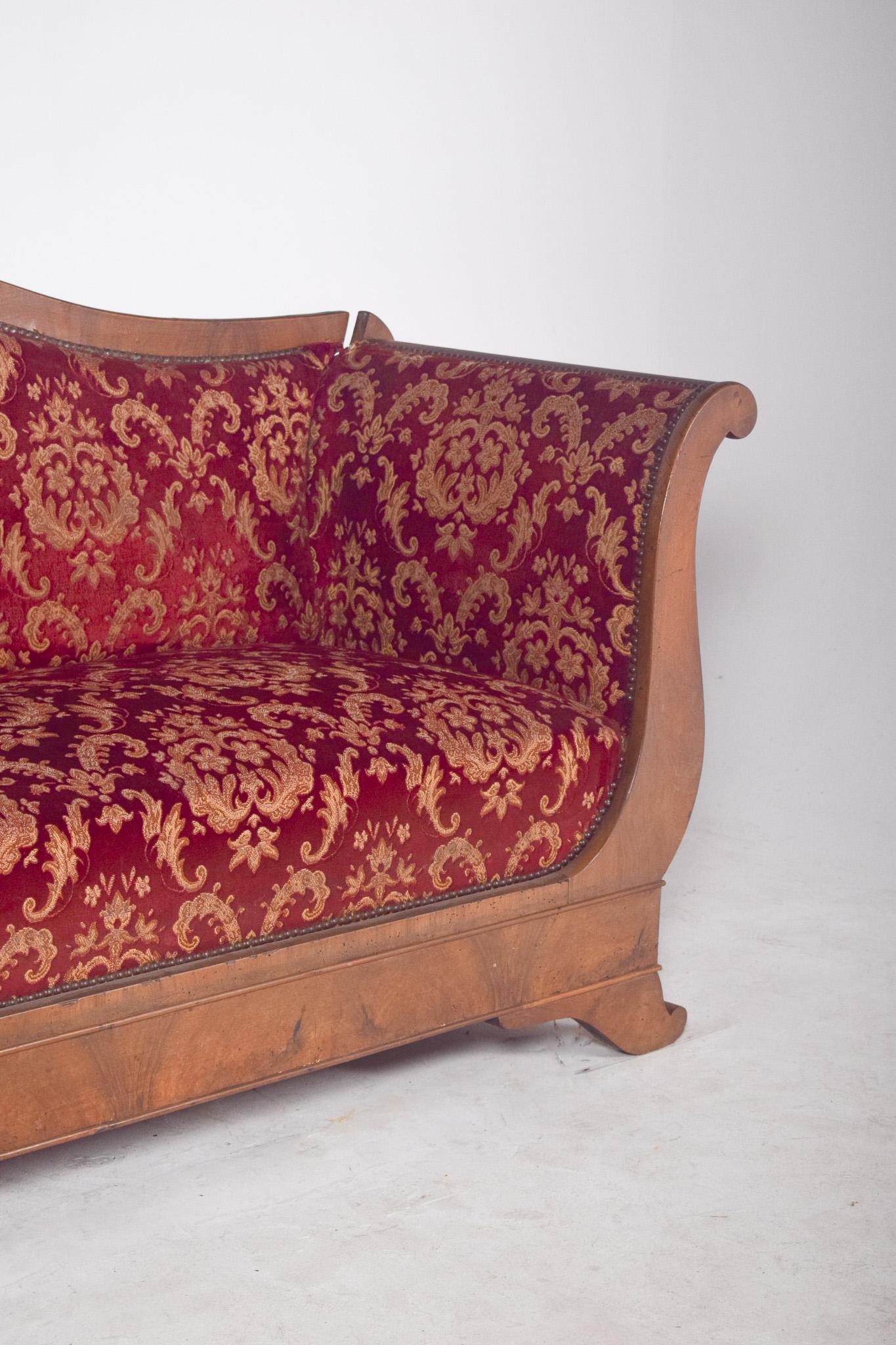 19th Century French Empire-Style Canape Upholstered in Red Fabric For Sale