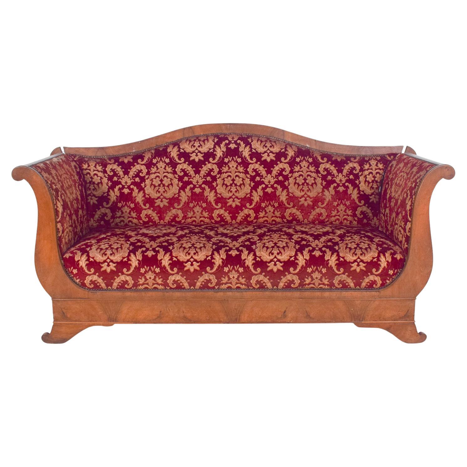 French Empire-Style Canape Upholstered in Red Fabric For Sale