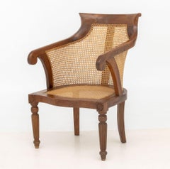 French Empire Style Cane Paneled Walnut Bergere