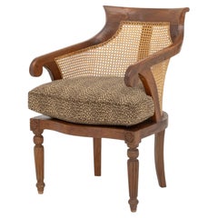 French Empire Style Cane Paneled Walnut Bergere