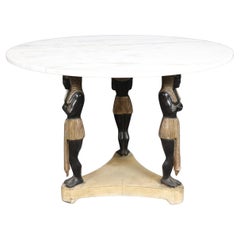 Retro French Empire Style Carved Figural Marble Top Center Table