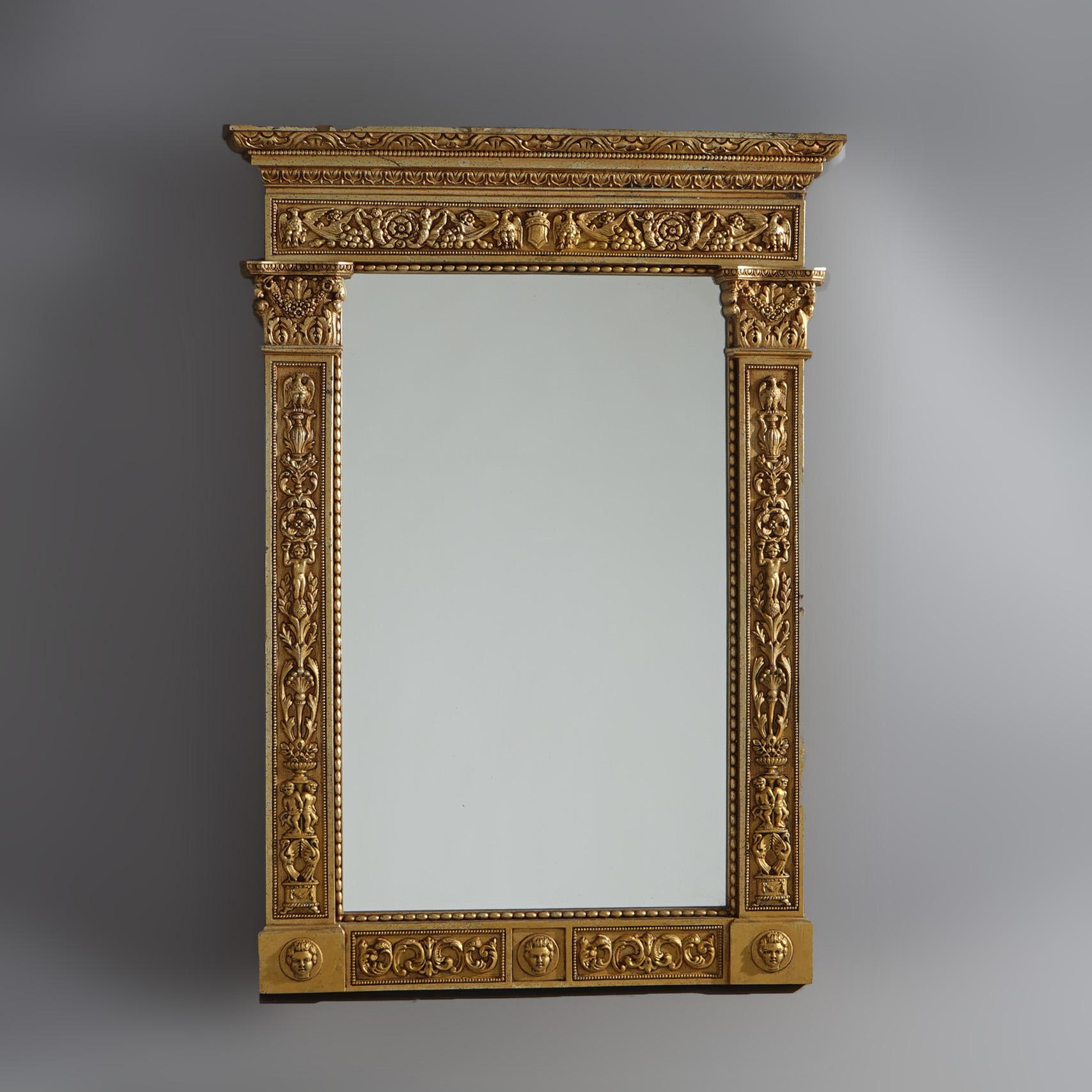 French Empire Style Carved Gold Gilt Mirror & Shelf C1950 15