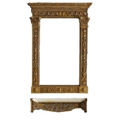 French Empire Style Carved Gold Gilt Mirror & Shelf C1950