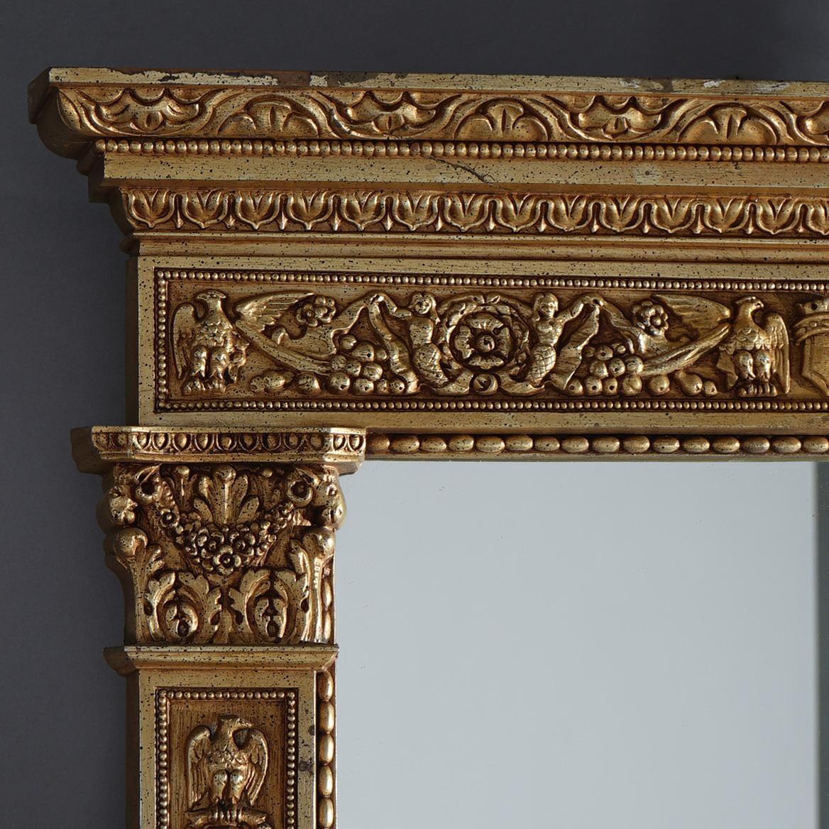 French Empire Style Carved Gold Gilt Mirror & Shelf C1950 2