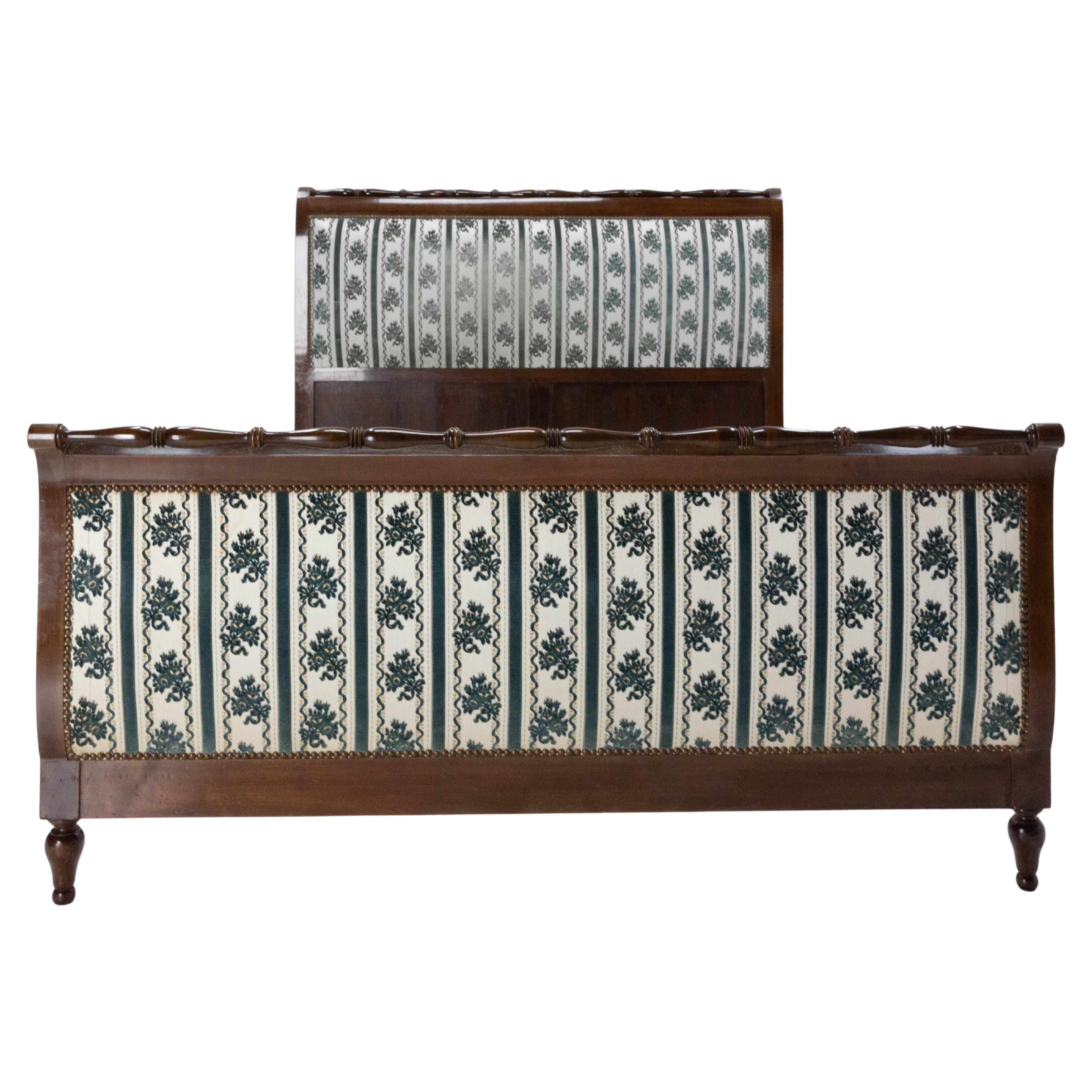 French Empire Style Carved Iroko Bed Full Size, circa 1960 For Sale