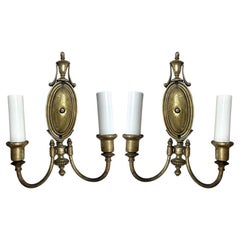French Empire Style Cast Brass Dual Arm Wall Sconces, pair