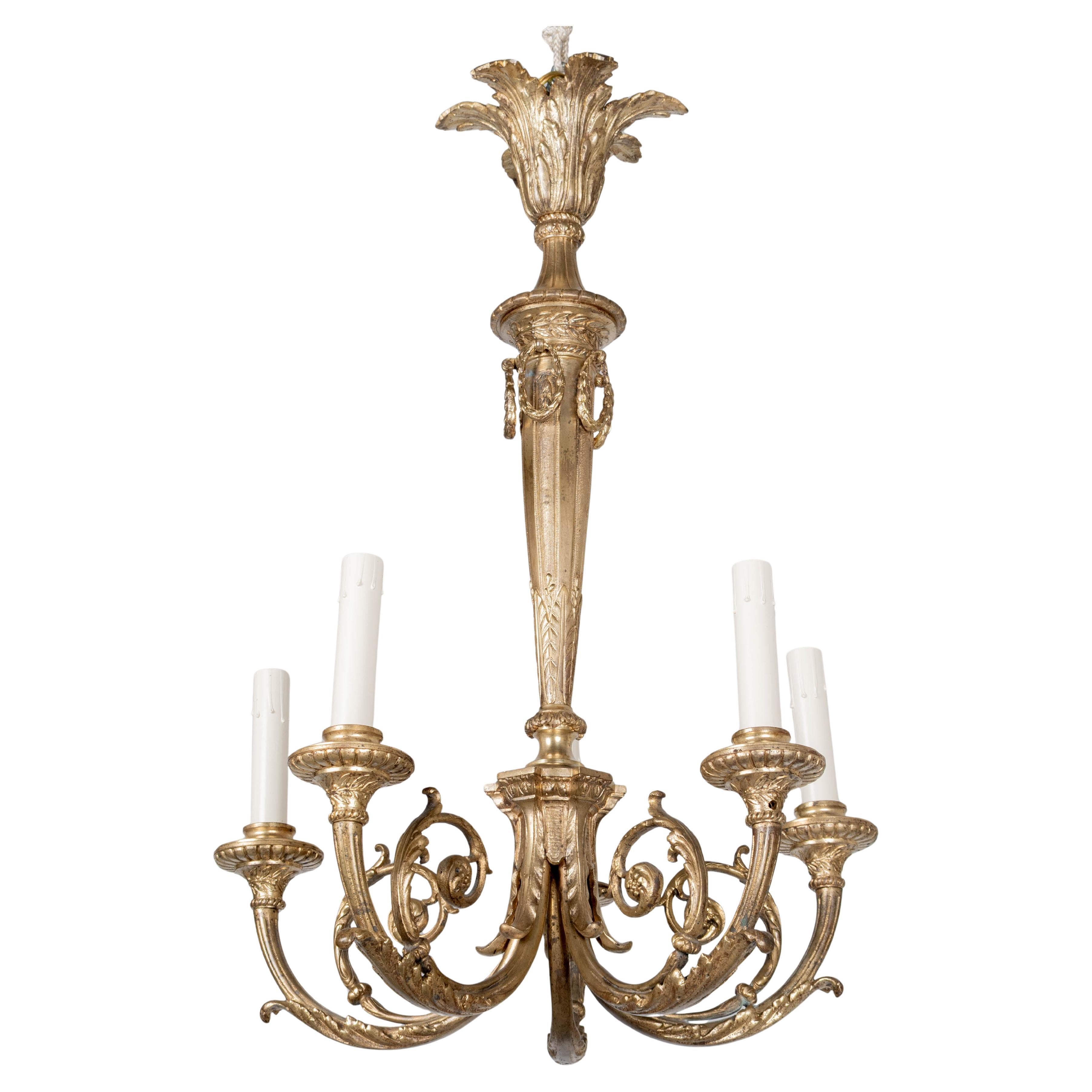 French Empire Style Cast Bronze Ceiling Chandelier
