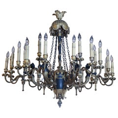 French Empire Style Cast Bronze Doré and Patinated Frame Chandelier, 24 Lights