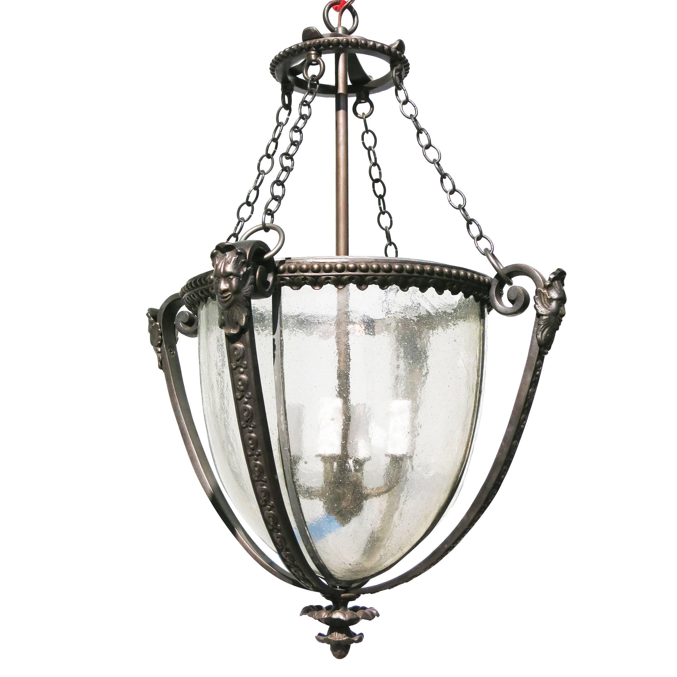 French Empire Style Cast Bronze Lantern In Excellent Condition In Van Nuys, CA