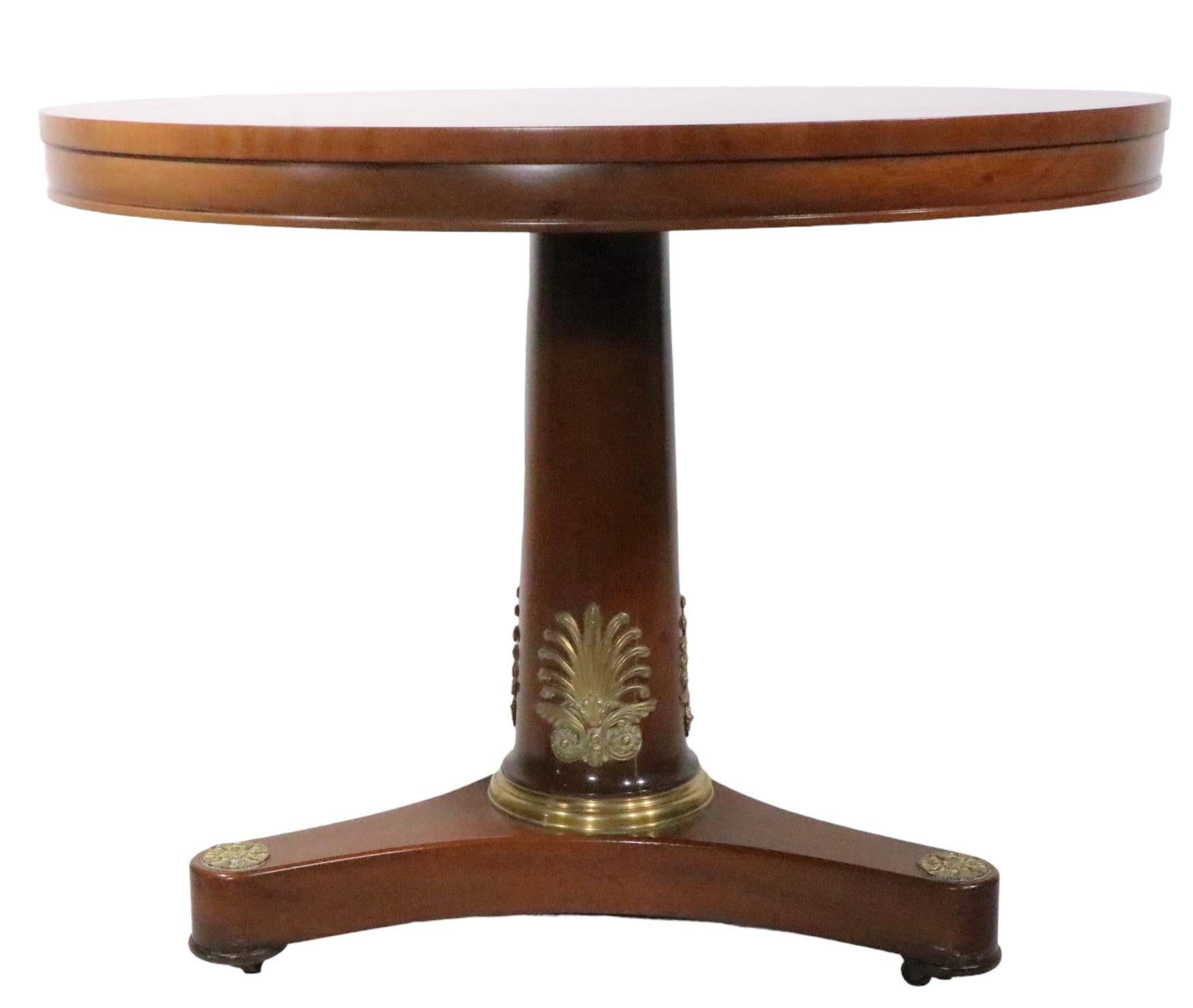 Wood French Empire Style Center Table with Brass Ormolu Trim by Kittinger Furniture  For Sale