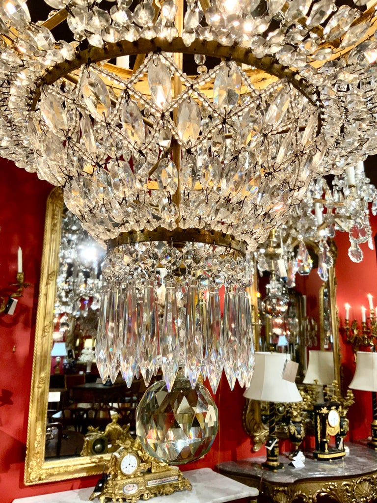 French Empire Style Chandelier, Bronze Dore and Crystal with 13 Lights In Excellent Condition For Sale In Houston, TX