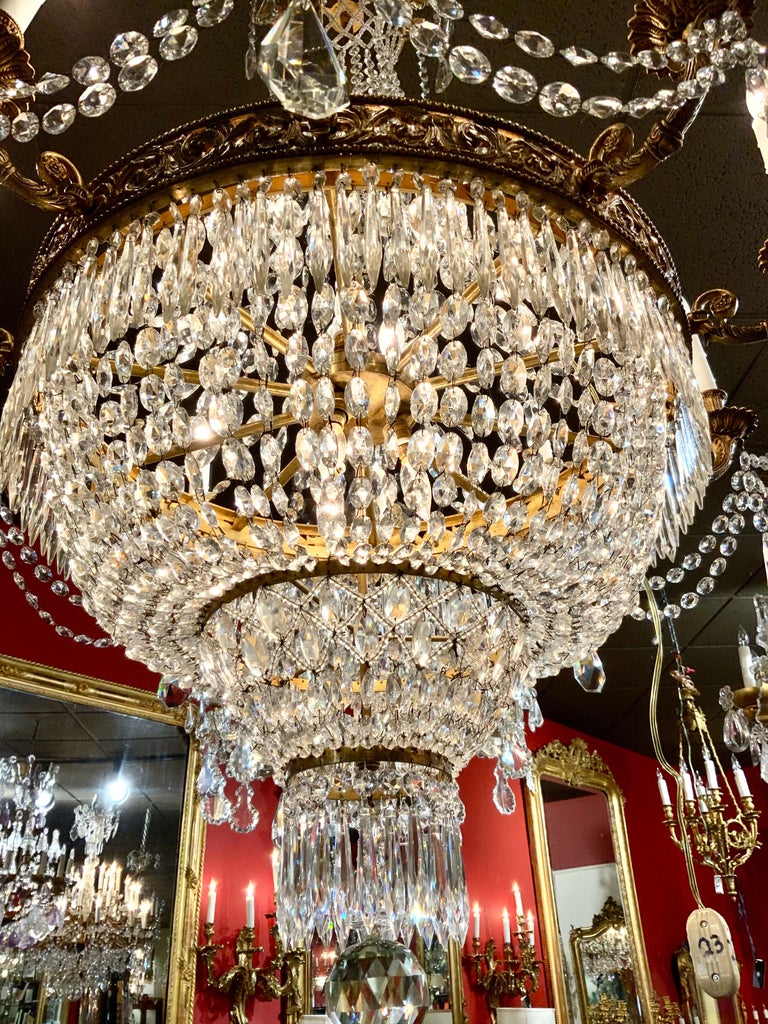 French Empire Style Chandelier, Bronze Dore and Crystal with 13 Lights For Sale 1