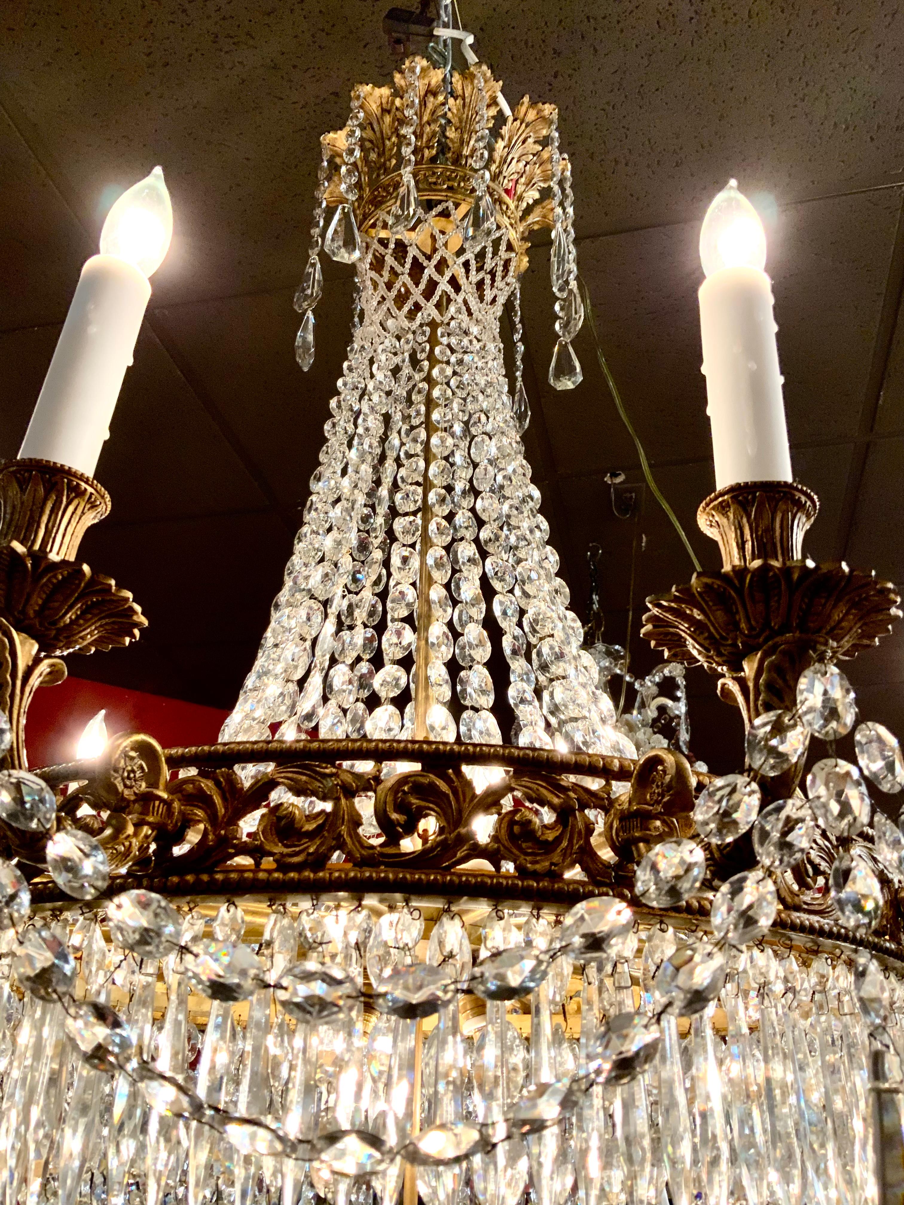 French Empire Style Chandelier, Bronze Dore and Crystal with 13 Lights In Excellent Condition In Houston, TX