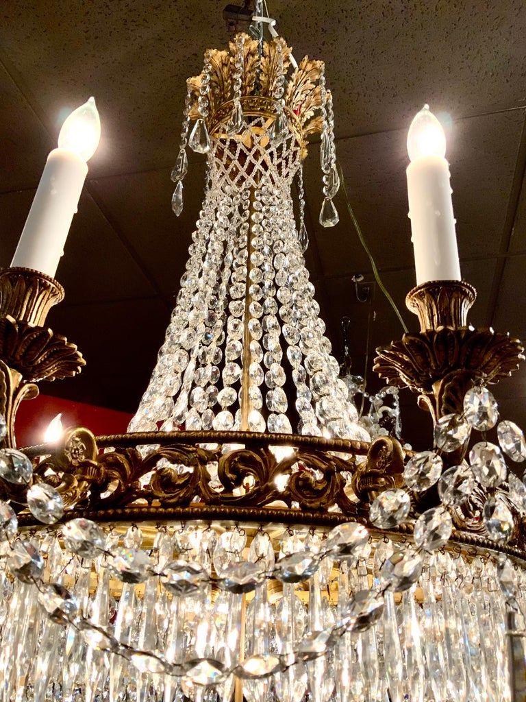 French Empire Style Chandelier, Bronze Dore and Crystal with 13 Lights For Sale 2