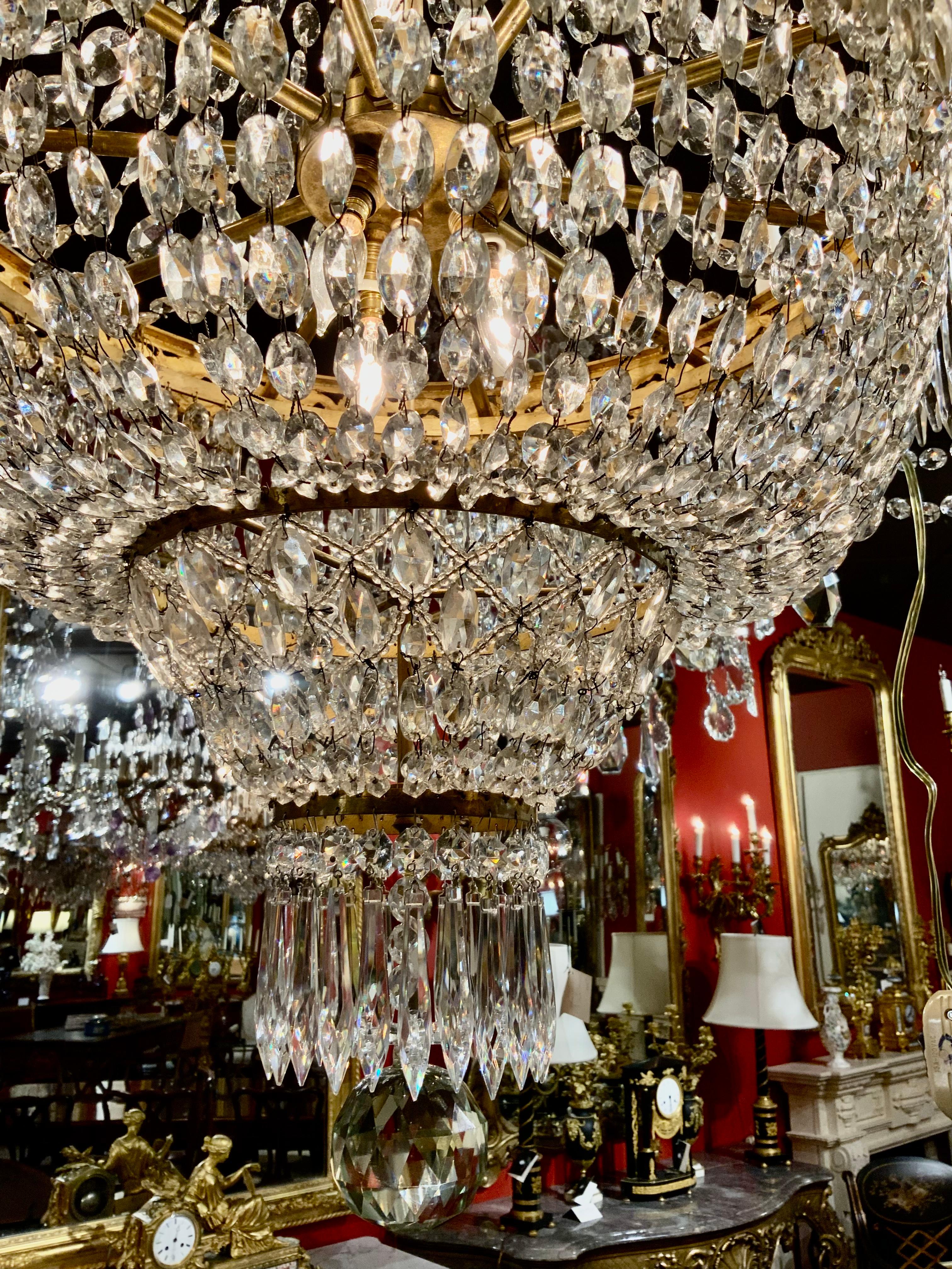 20th Century French Empire Style Chandelier, Bronze Dore and Crystal with 13 Lights