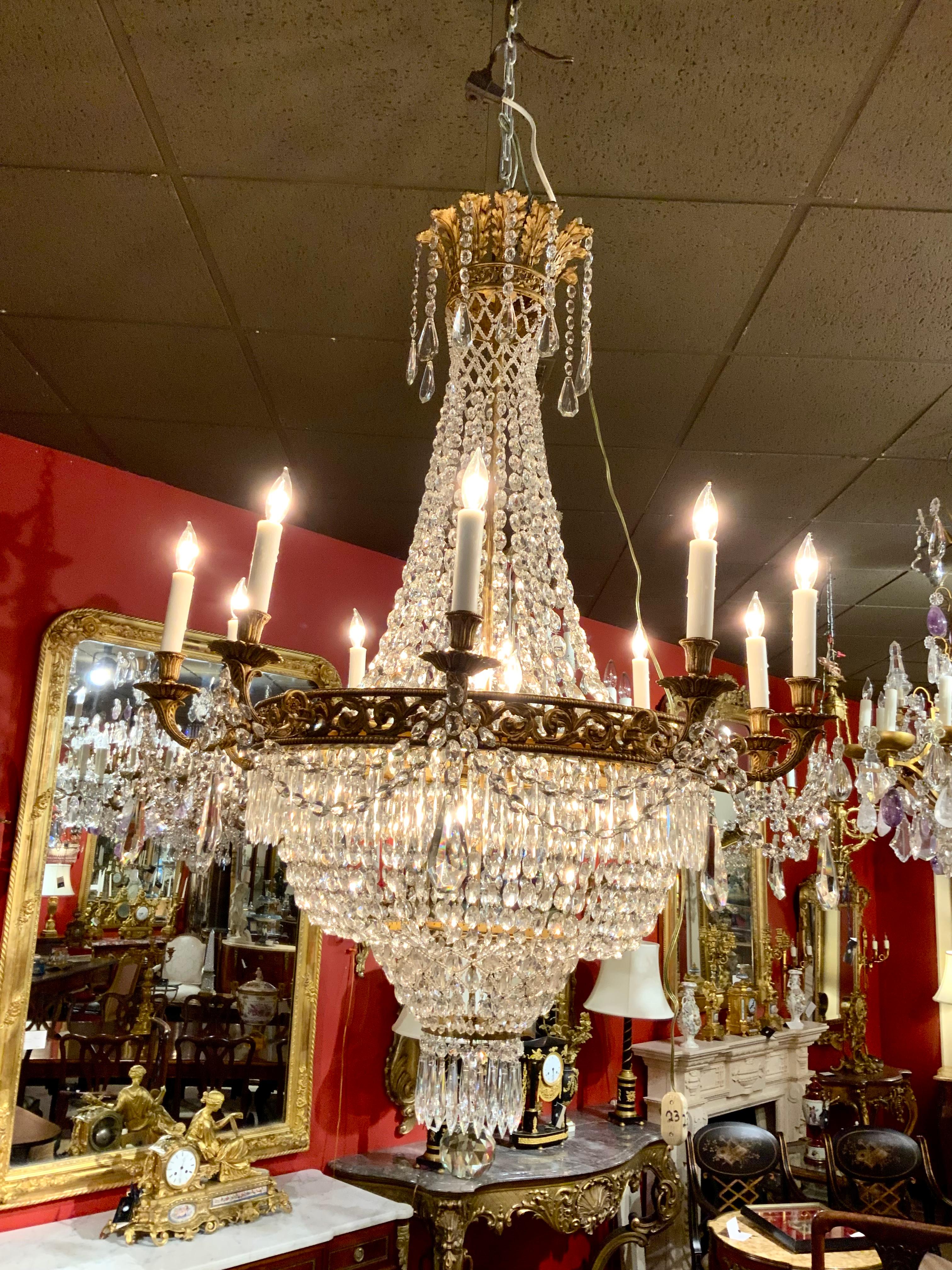 French Empire Style Chandelier, Bronze Dore and Crystal with 13 Lights 1