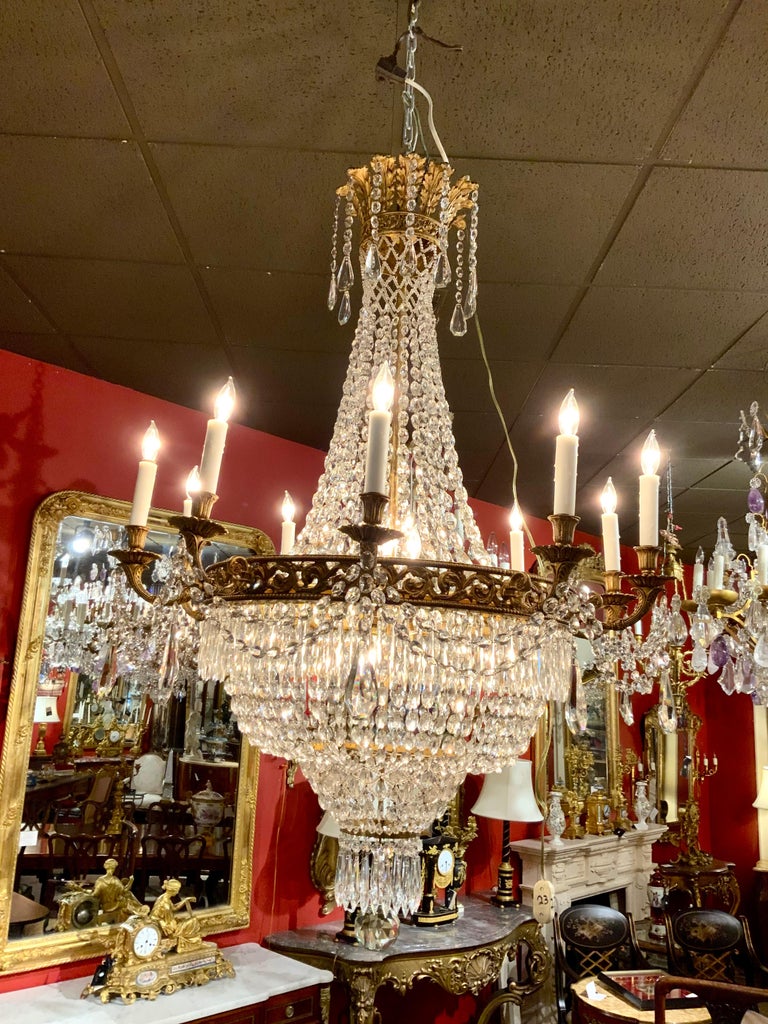 French Empire Style Chandelier, Bronze Dore and Crystal with 13 Lights For Sale 4