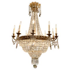 French Empire Style Chandelier, Bronze Dore and Crystal with 13 Lights
