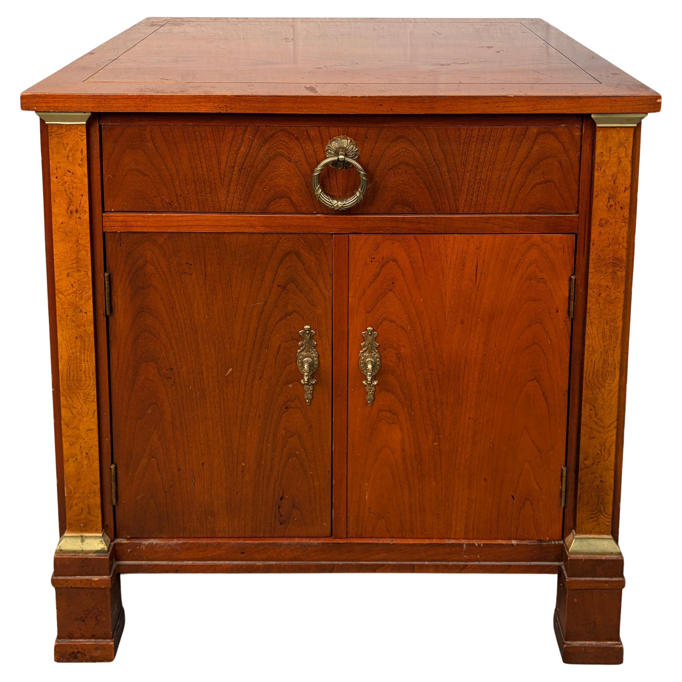 French Empire Style Cherry and Burled Wood Nightstand by Baker Furniture For Sale