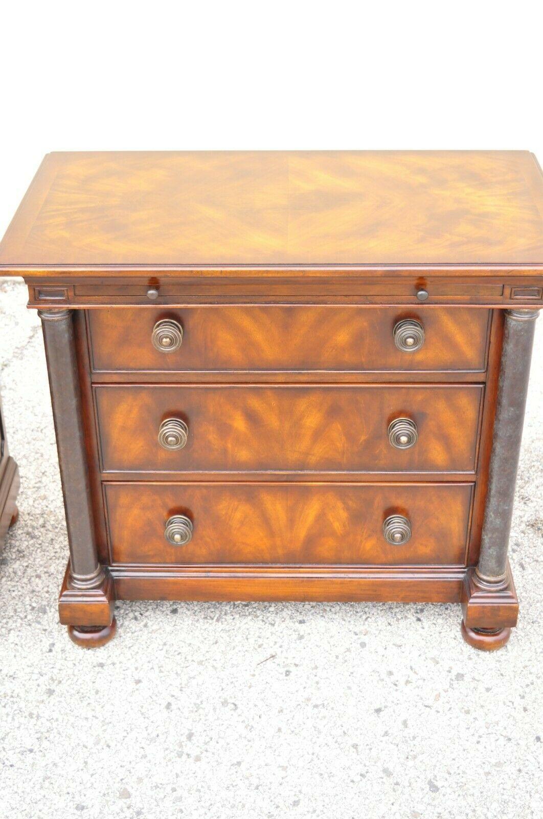 French Empire Style Column and Bun Feet 3 Drawers Nightstand Commode, a Pair 6