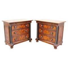 French Empire Style Column and Bun Feet 3 Drawers Nightstand Commode, a Pair