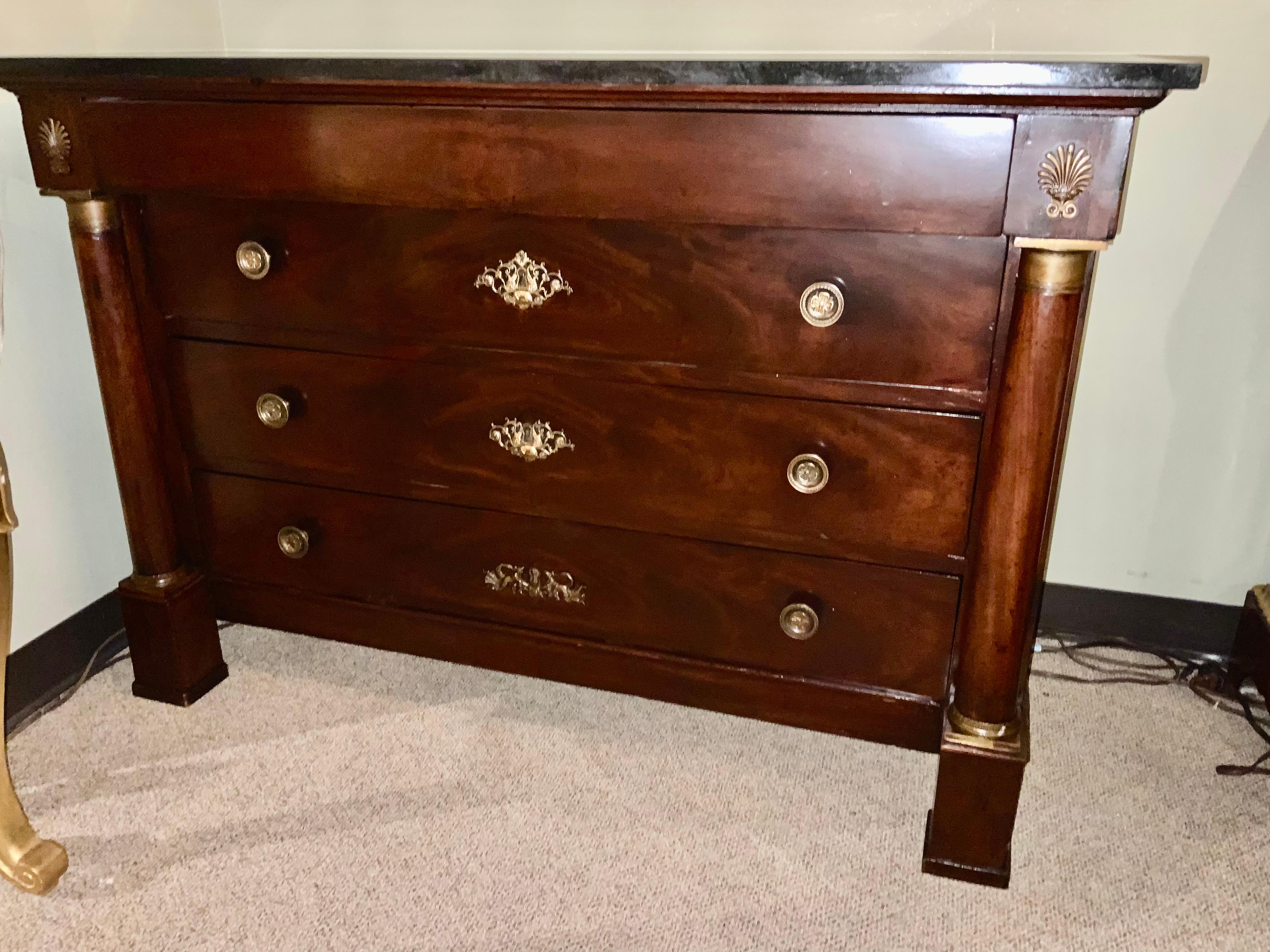 French Empire-Style Commode / Chest of Drawers with Marble Top For Sale 2