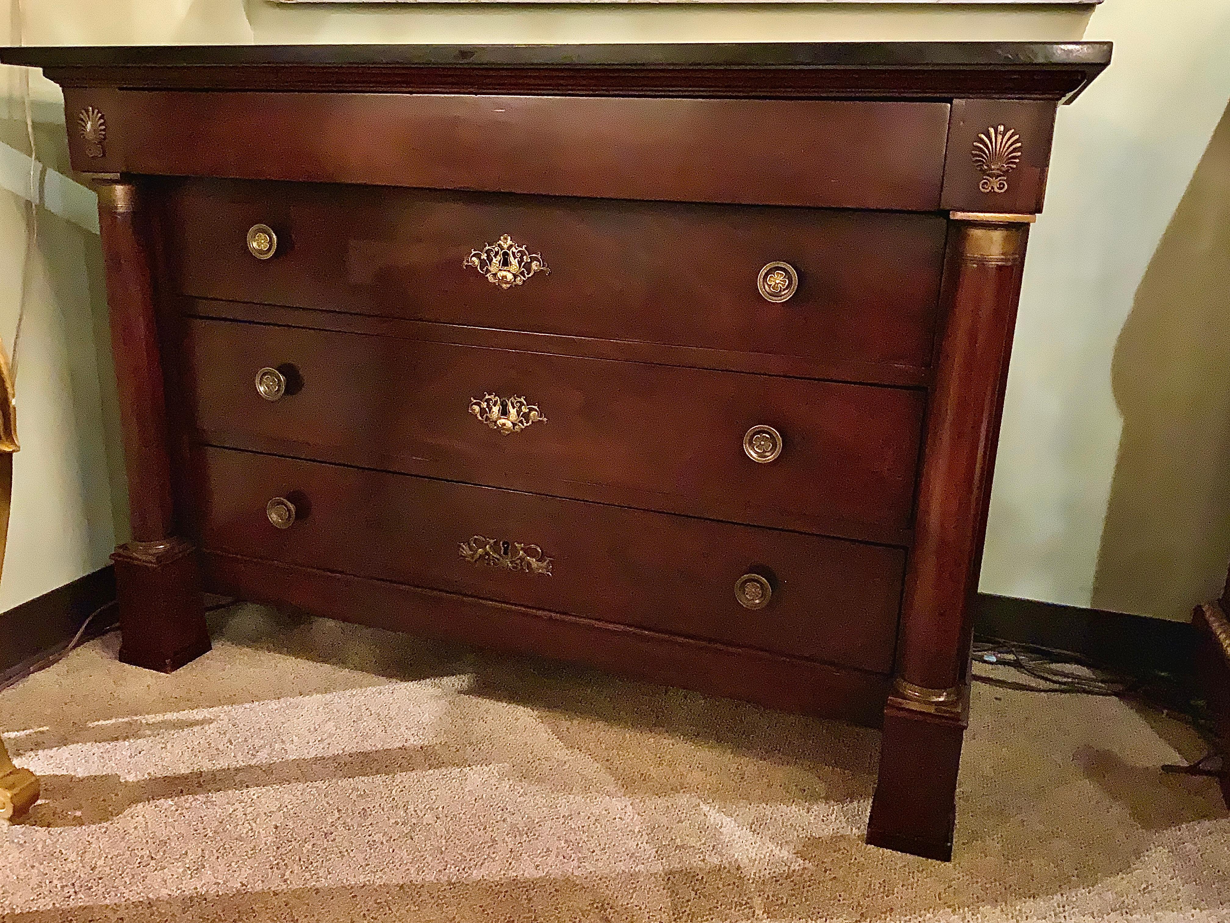 French Empire-Style Commode / Chest of Drawers with Marble Top For Sale 3