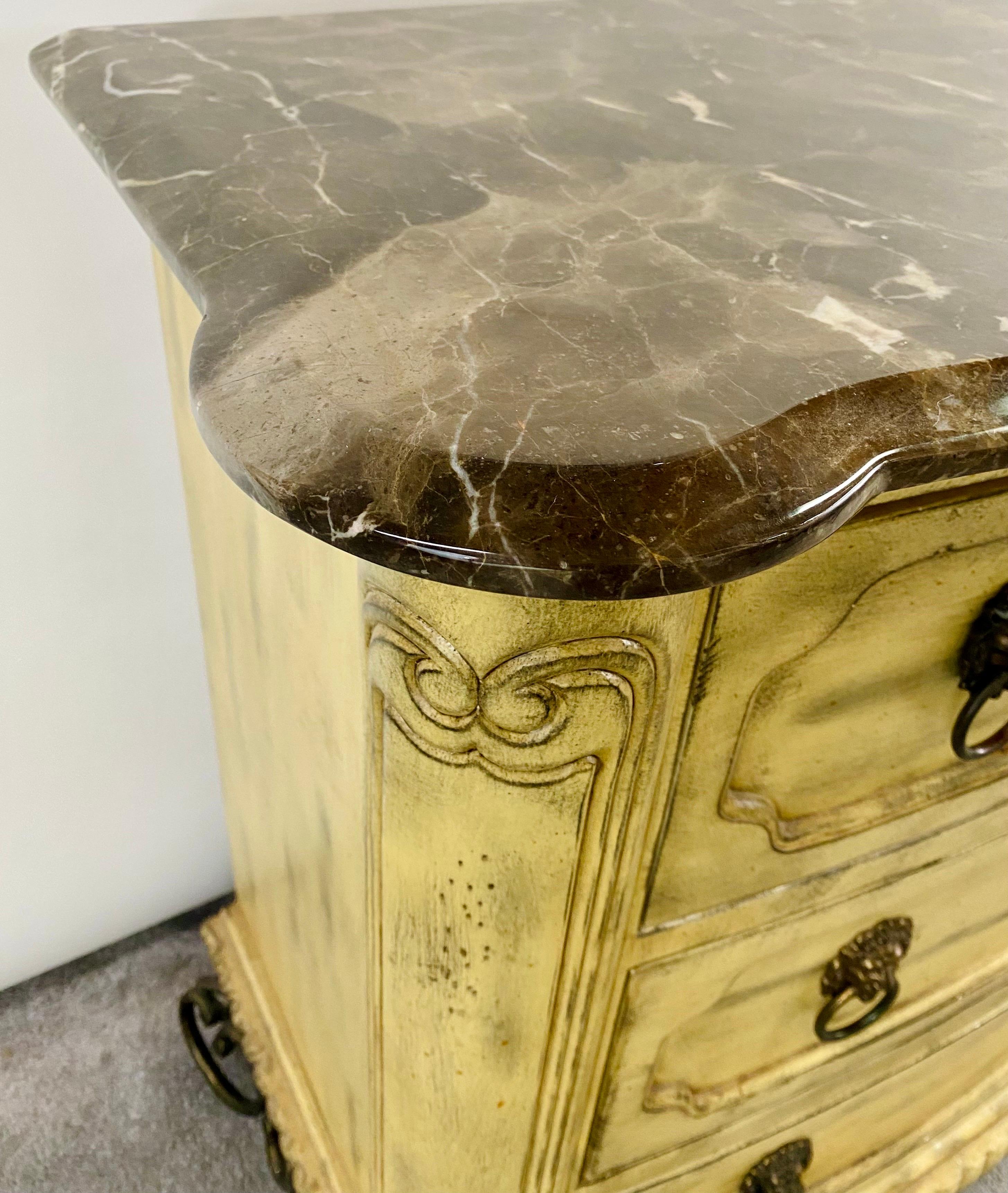 French Empire Style Commode or Dresser with Marble Top & Bronze Lion Head Pulls For Sale 9