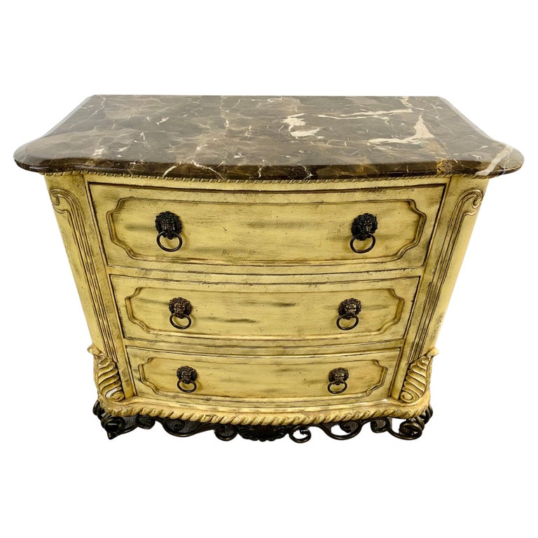 French Empire Style Commode or Dresser with Marble Top and Bronze Lion Head  Pulls For Sale at 1stDibs