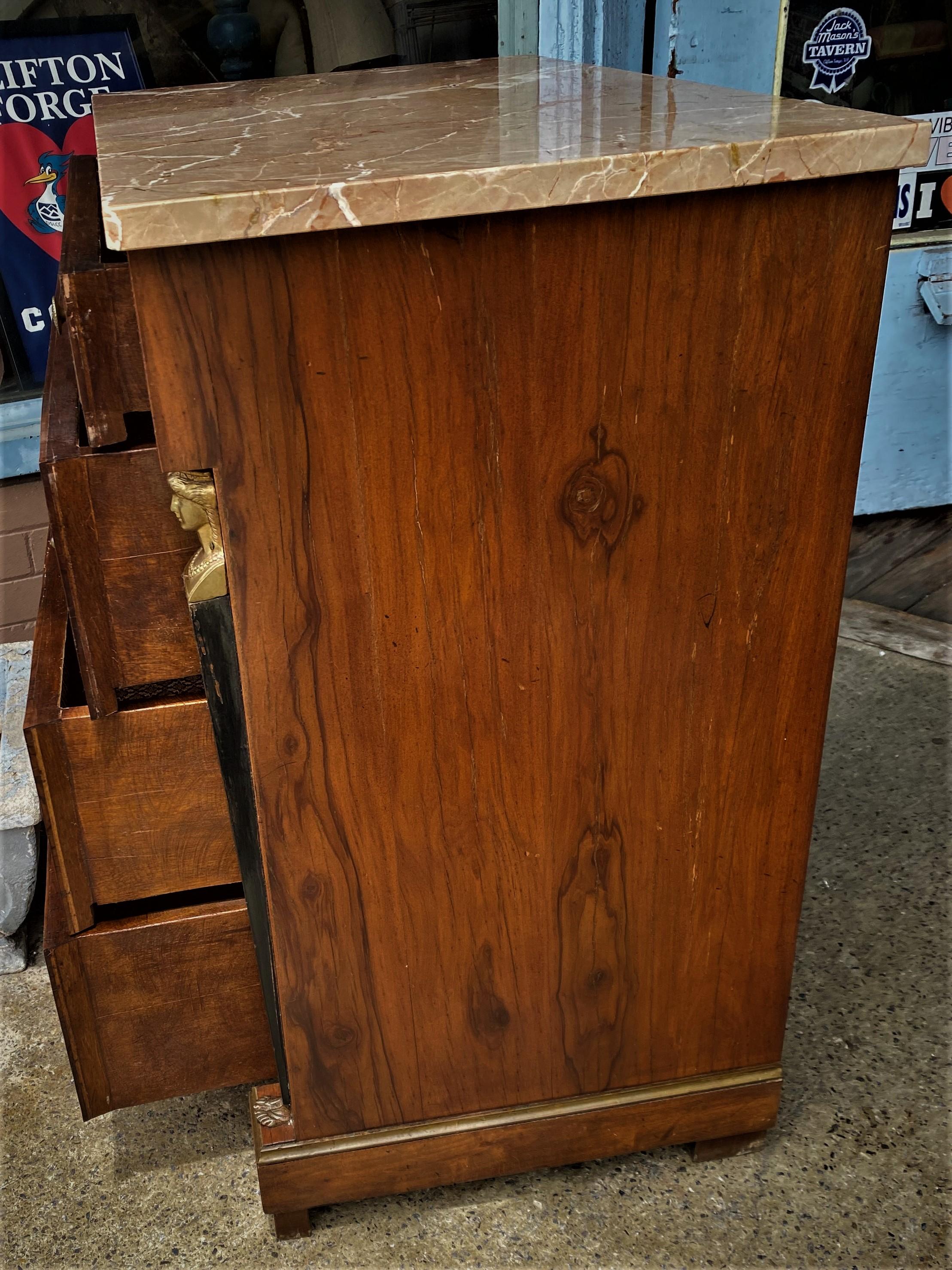 French Empire Style Commode w/Figural Columns & Pink Marble For Sale 6