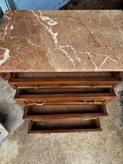 French Empire Style Commode Caryatid Bronze Figural Columns & Pink Marble